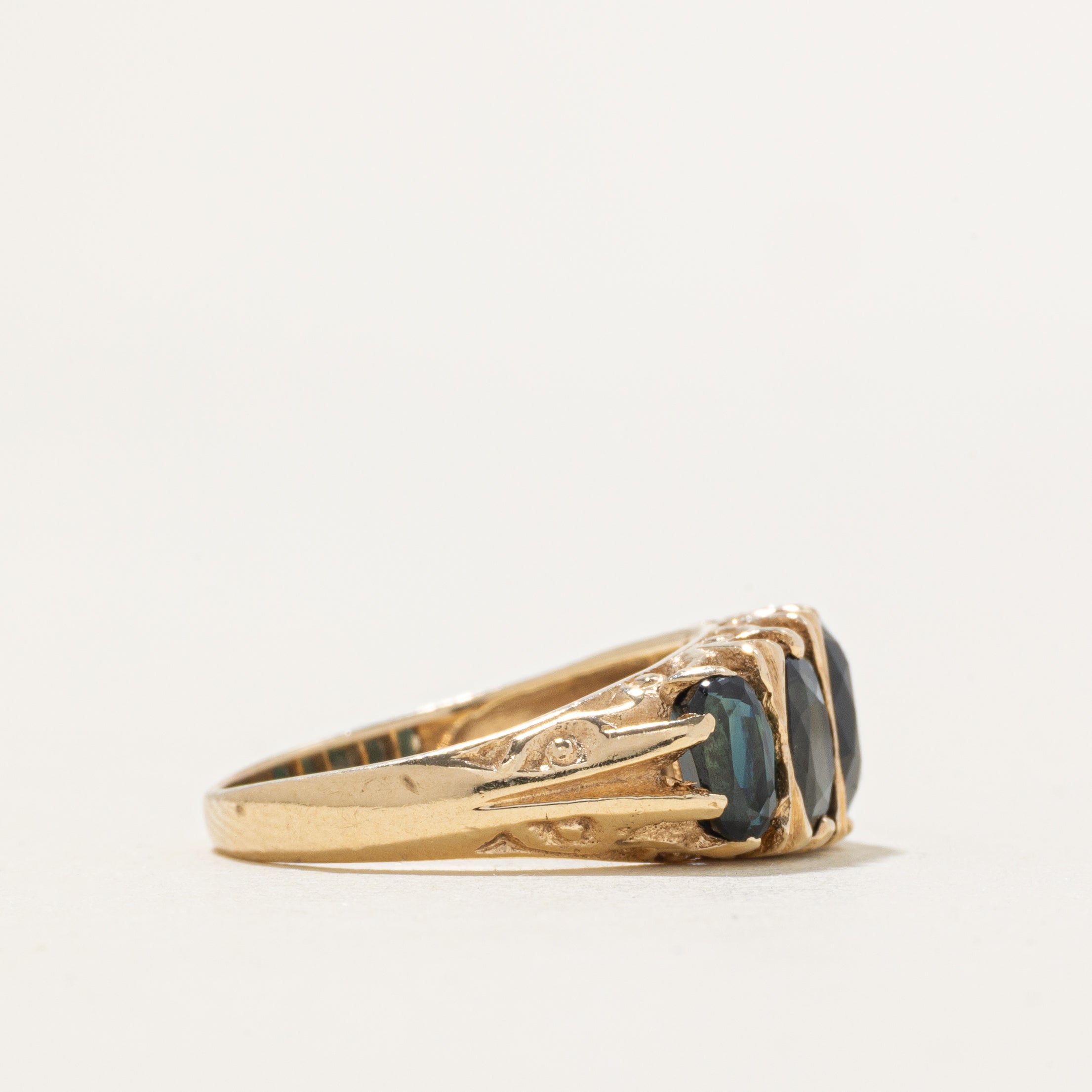 1975 Birmingham Five Stone Sapphire Engraved Ring | 3.14ctw | SZ 5.25
