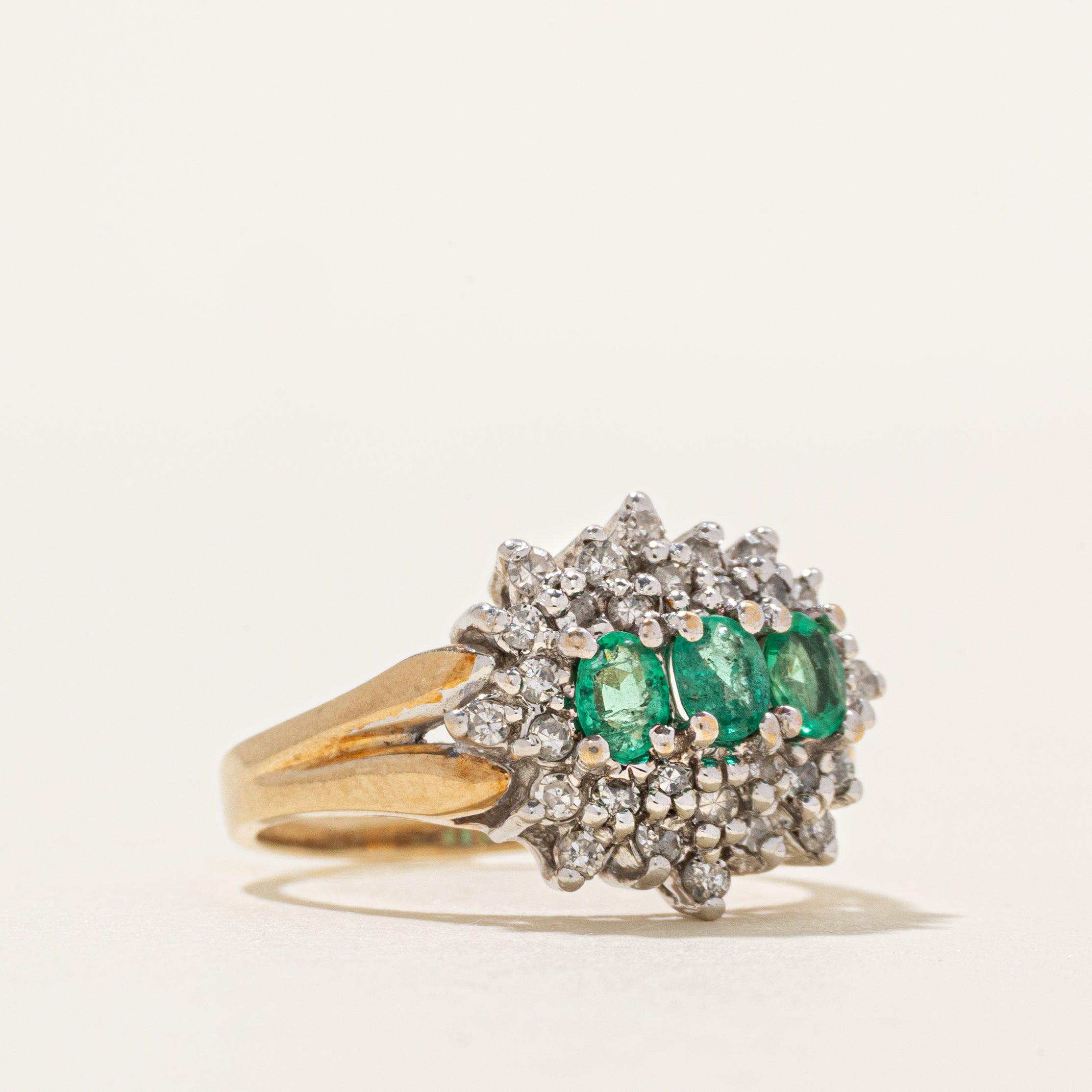 Emerald & Diamond Petal Cluster Ring | 0.36ctw, 0.30ctw | SZ 5.75