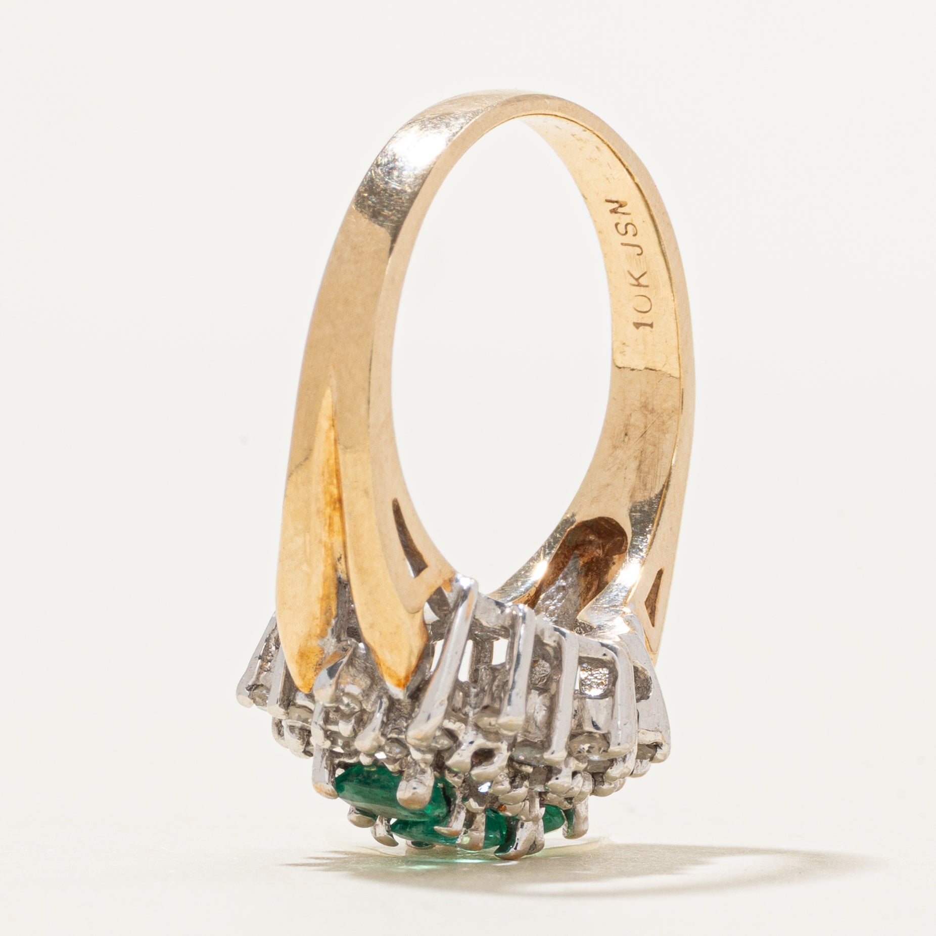 Emerald & Diamond Petal Cluster Ring | 0.36ctw, 0.30ctw | SZ 5.75