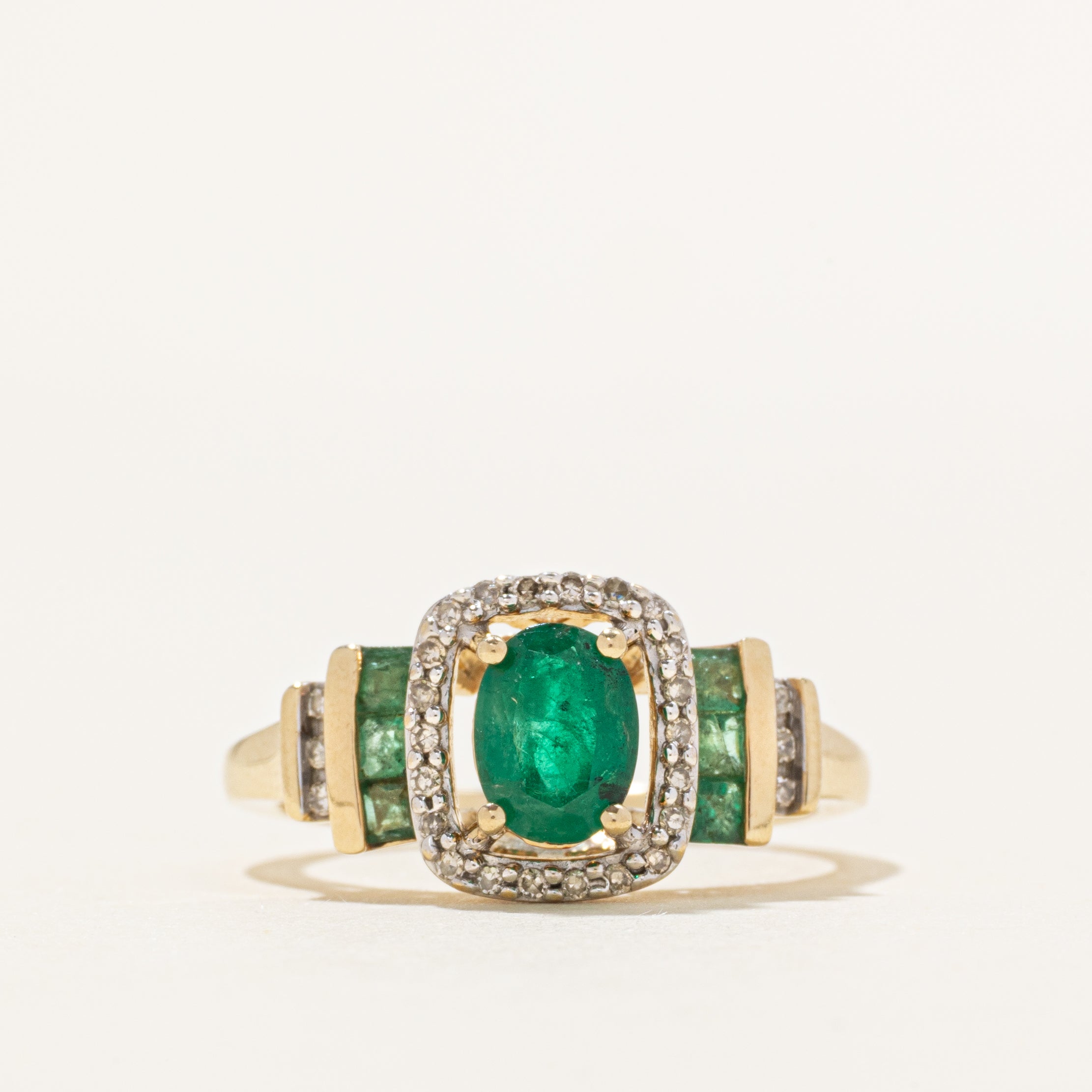 Emerald & Diamond Halo Cocktail Ring | 0.68ctw, 0.66ctw | SZ 7