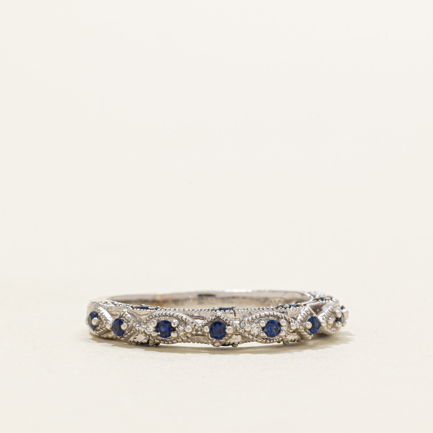 Semi Eternity Sapphire & Diamond Milgrain Band | SZ 7.25