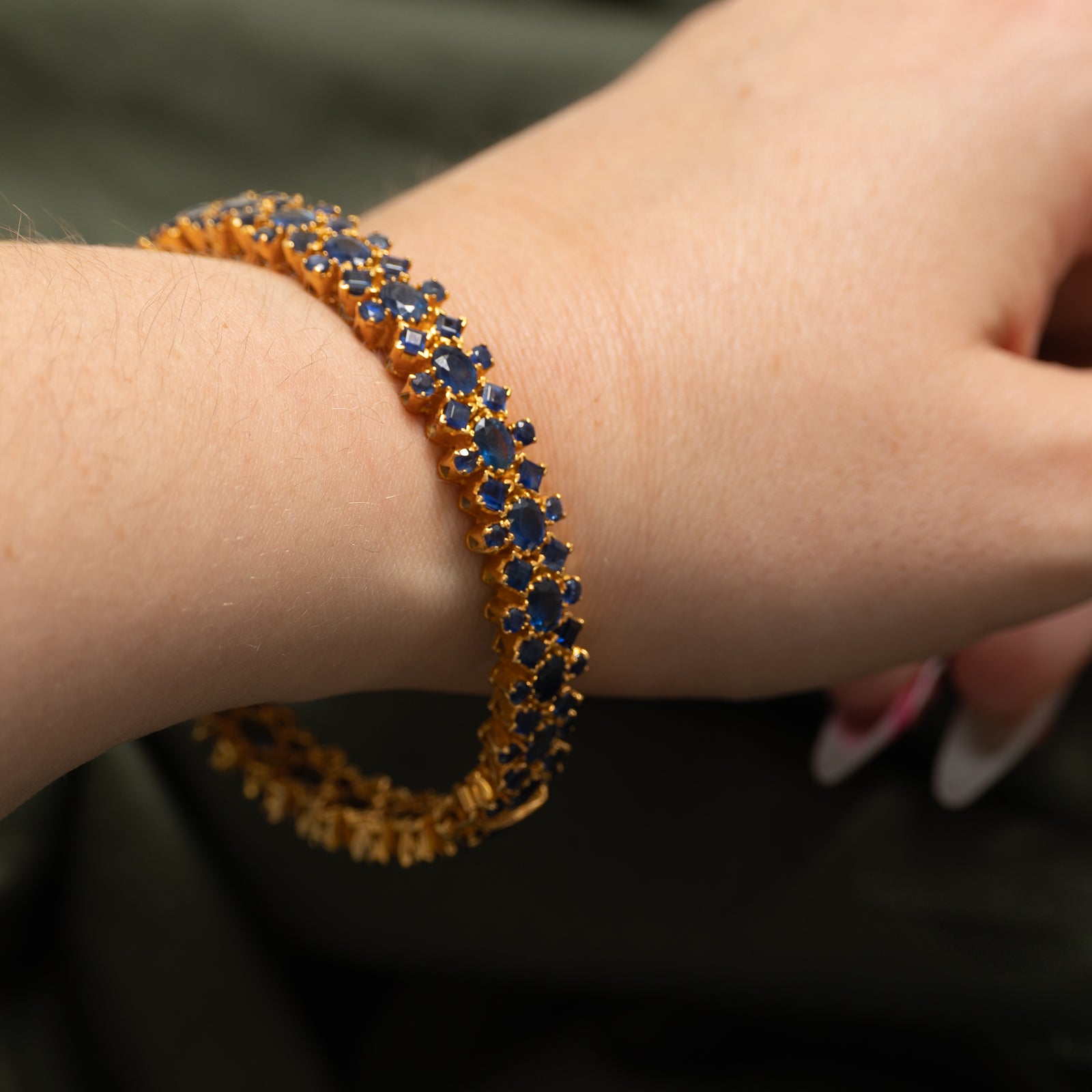 16ctw+ Unheated Sapphire Cluster Bangle  | 16.48ctw | 7"
