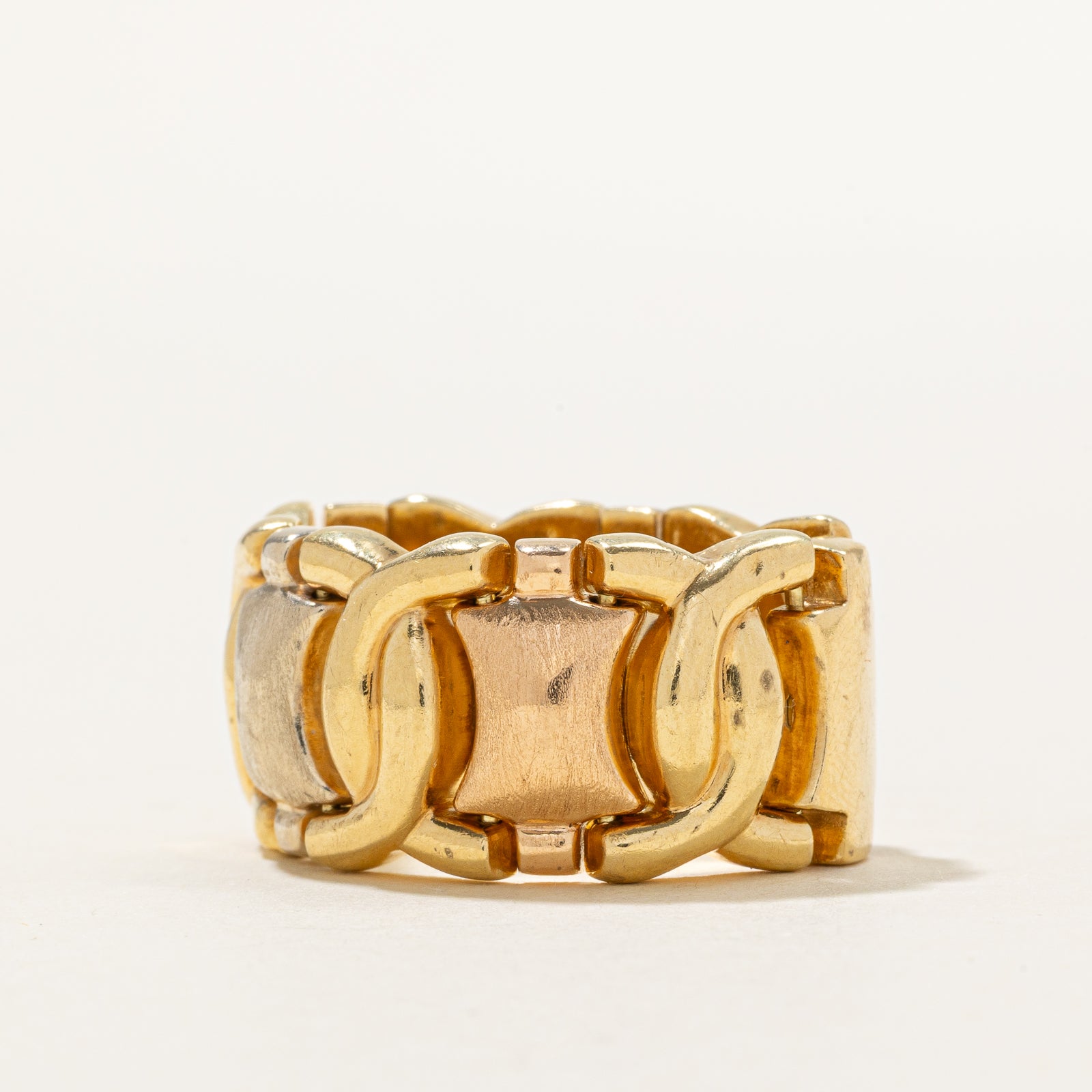 18k Tri Tone Gold Chunky Chain Band | 13mm | SZ 6.75