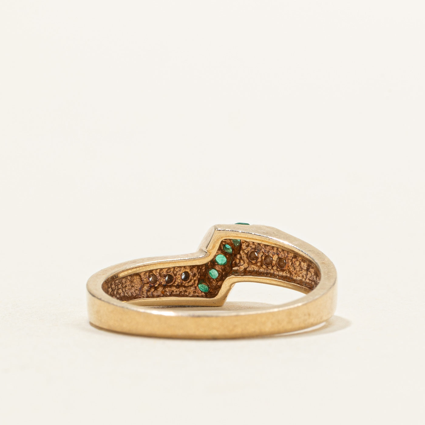 Channel Set Emerald & Diamond Cross Over Ring | SZ 6.25