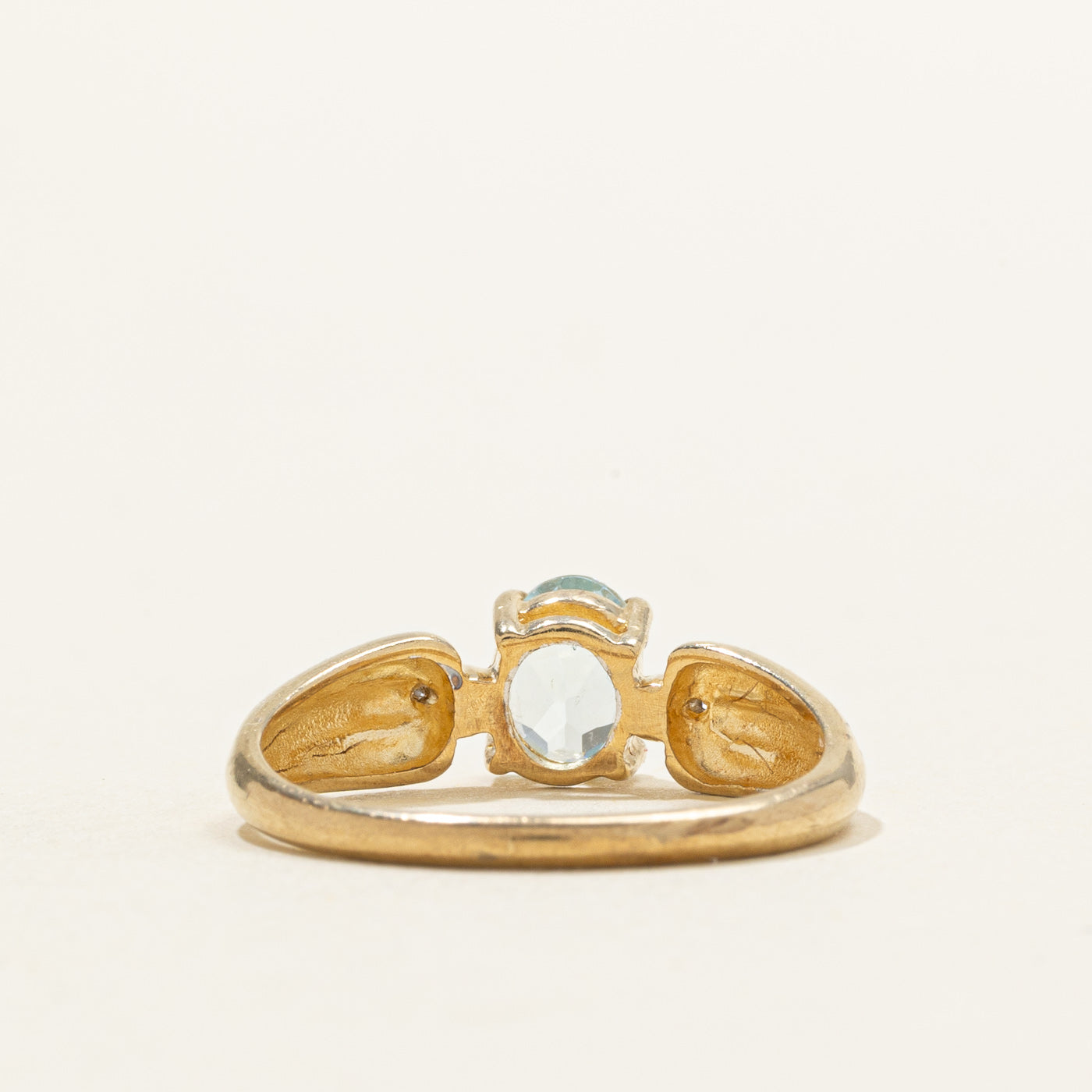 Oval Cut Blue Topaz & Diamond Grooved Ring | SZ 7.0