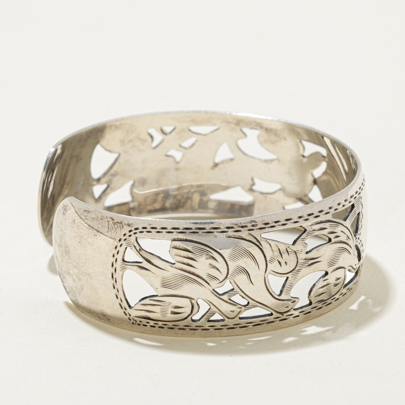 Sterling Silver Bird Openwork Cuff Bracelet | 6"