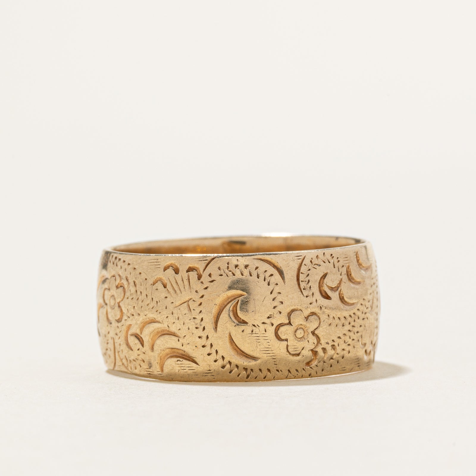 Bague de cigare gravée en or jaune 10 carats | Taille 10,75