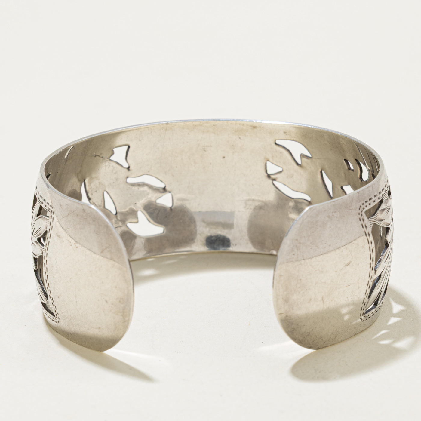 Sterling Silver Floral Engraved Openwork Cuff Bracelet | 6.25"