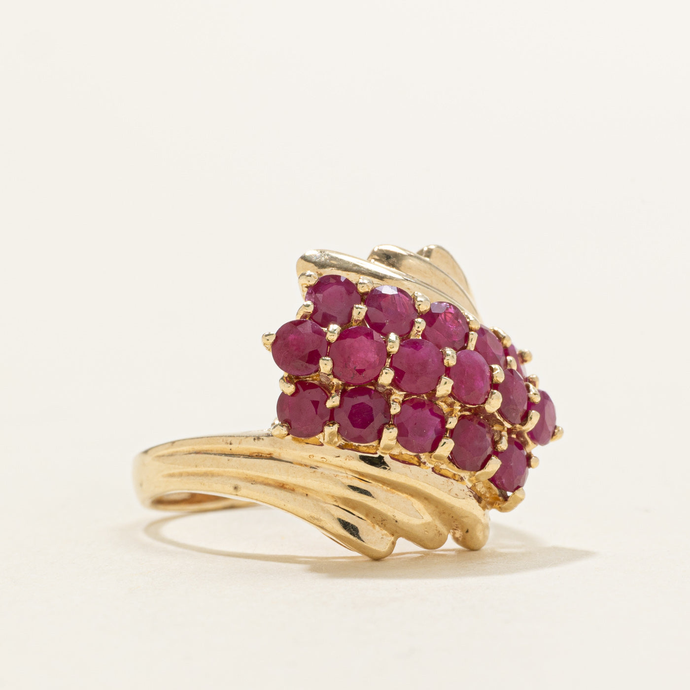 Mult Row Ruby Grooved Cocktail Ring | SZ 7.0