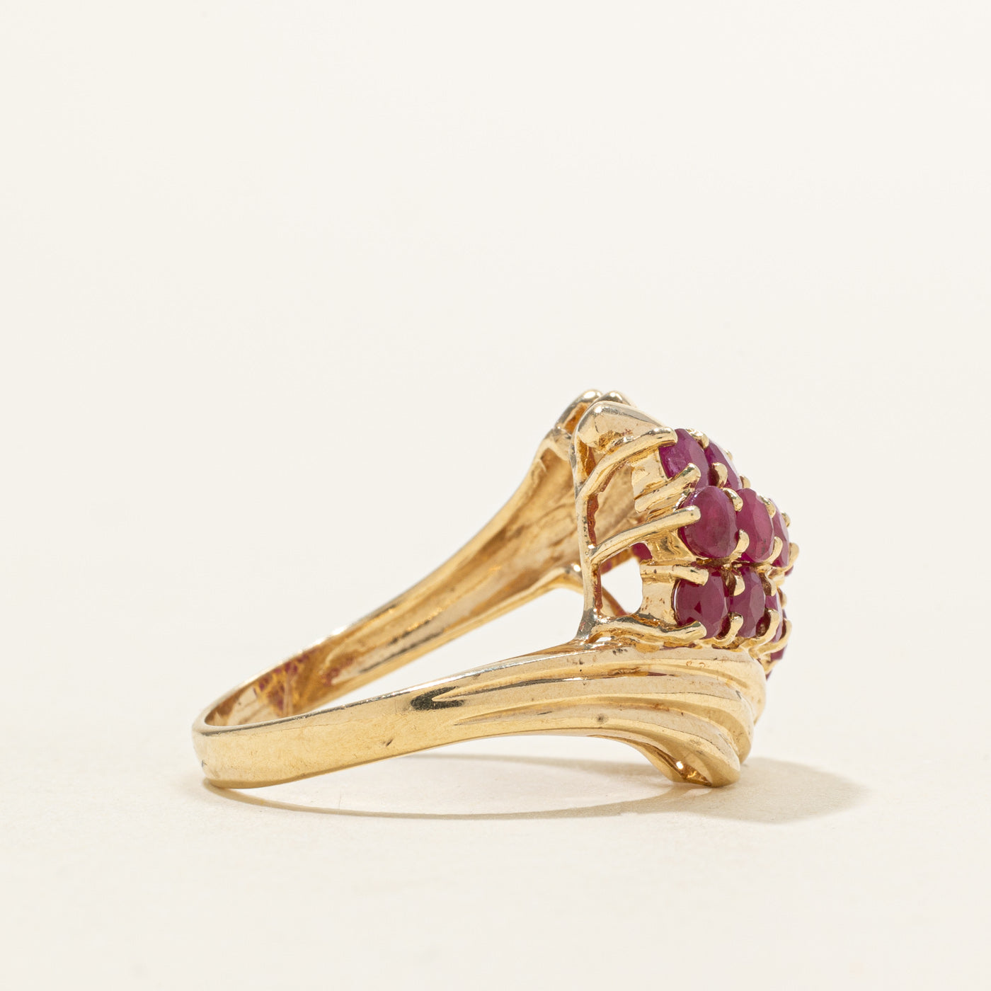 Mult Row Ruby Grooved Cocktail Ring | SZ 7.0