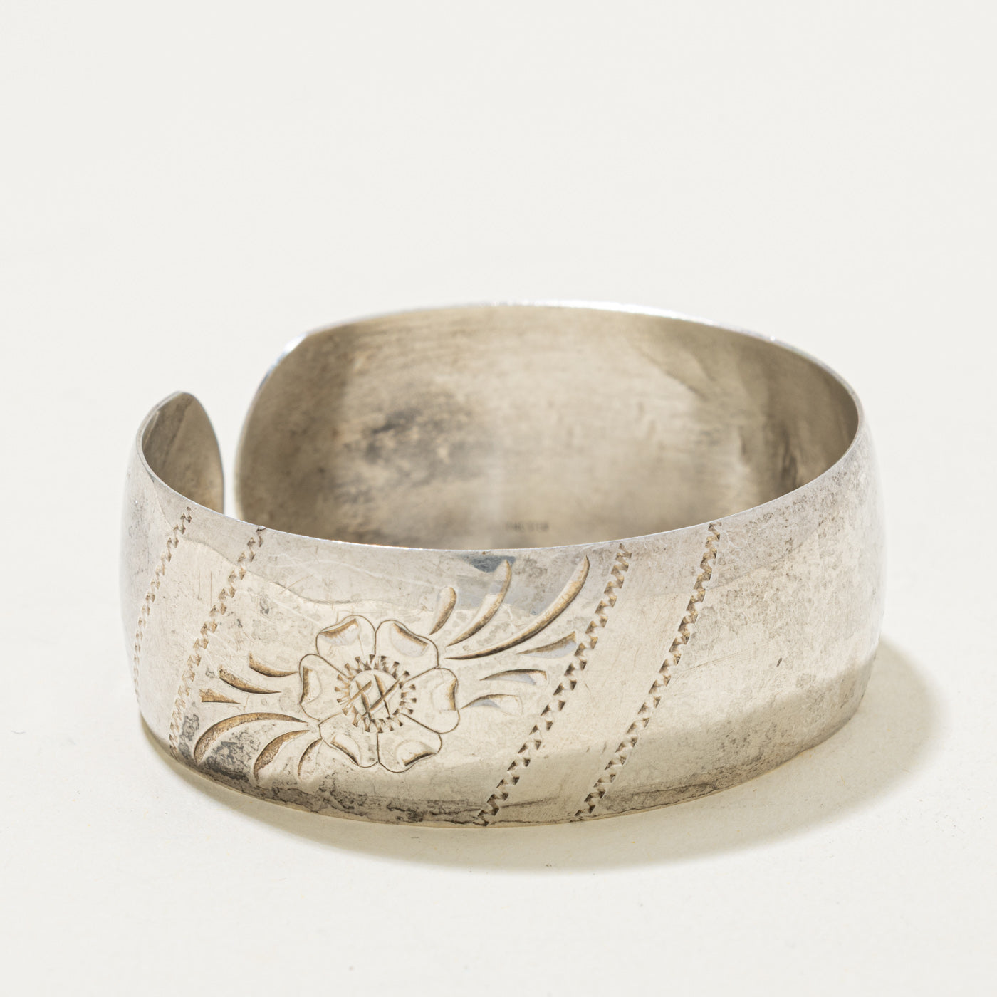 Sterling Silver Floral Engraved Cuff Bracelet | 6"