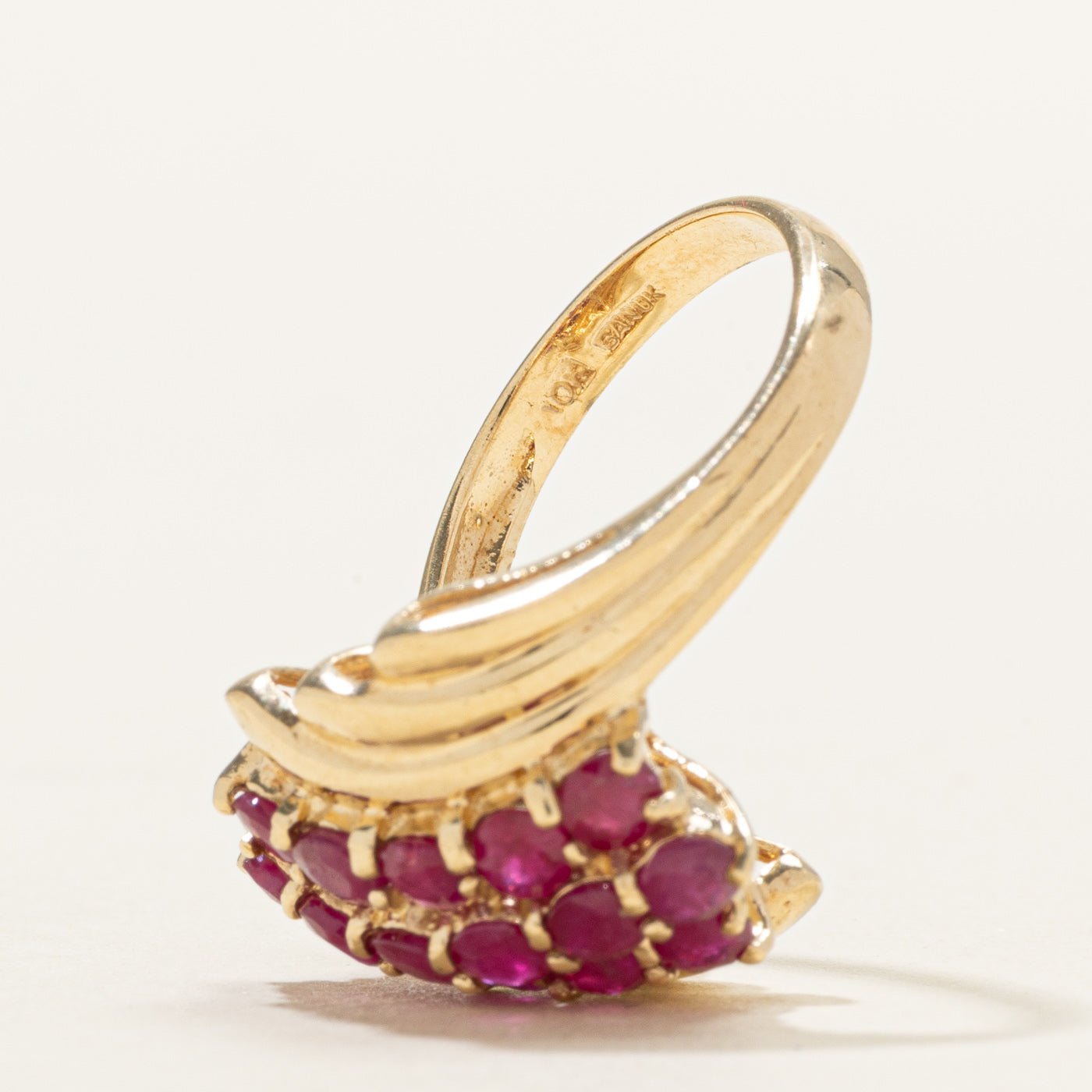 Mult Row Ruby Grooved Cocktail Ring | SZ 7.0