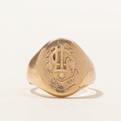 Antique Canadian 10k Yellow Gold Crest Signet Ring | SZ 7.5