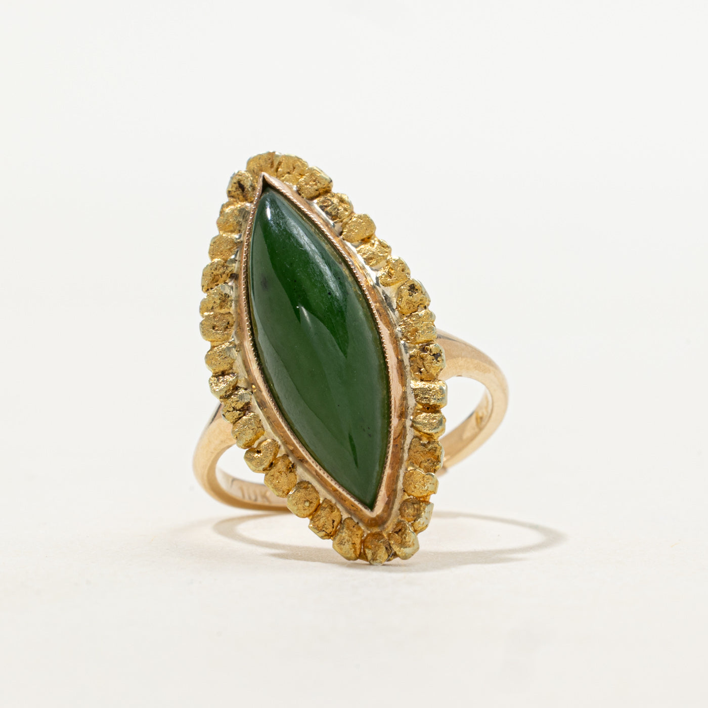 Nephrite Jade Textured Navette Ring | 4.07ct | SZ 6.25 |