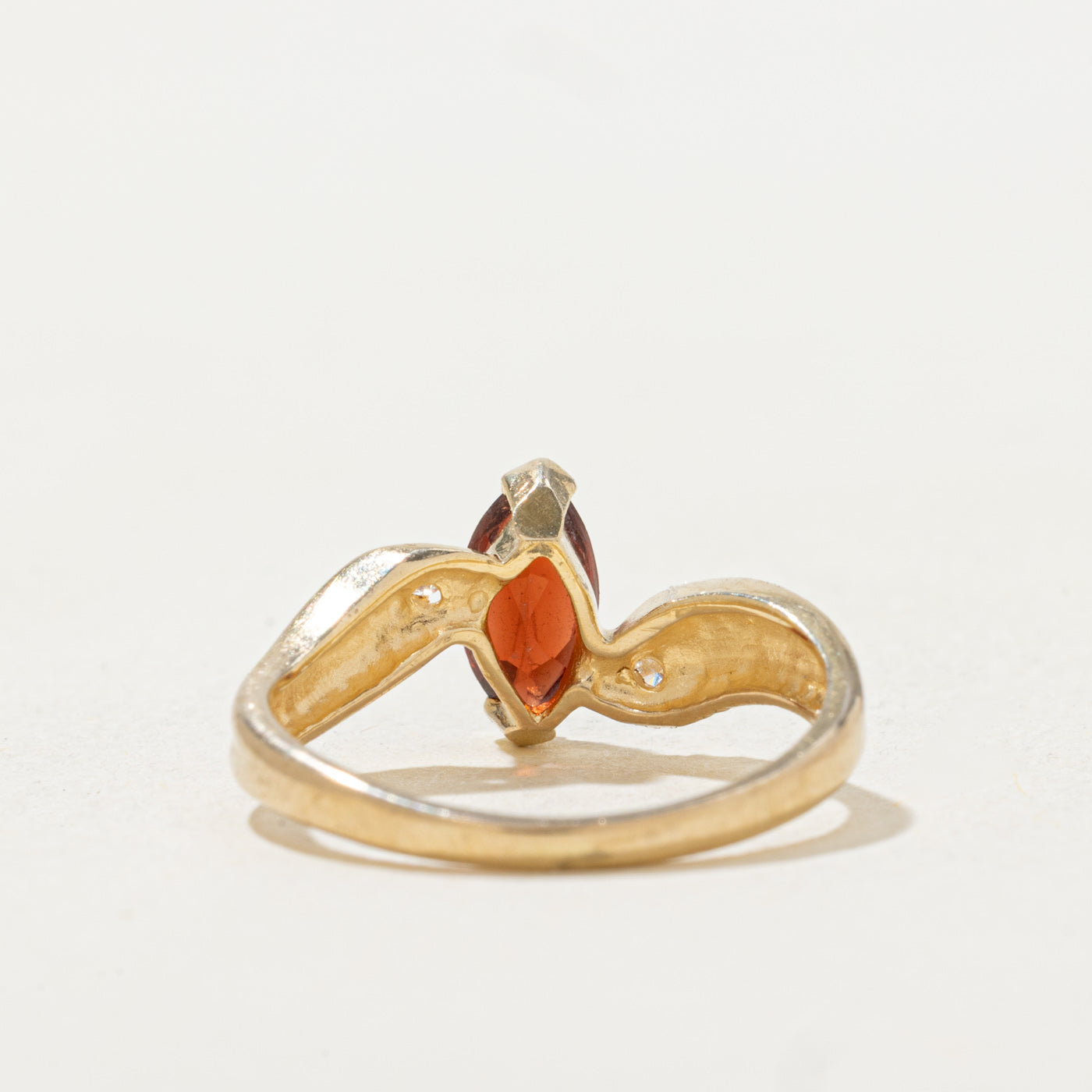 Semi Bezel Marquise Cut Garnet & Diamond Bypass Ring | 0.58ct | 0.01ctw | SZ 4.5 |