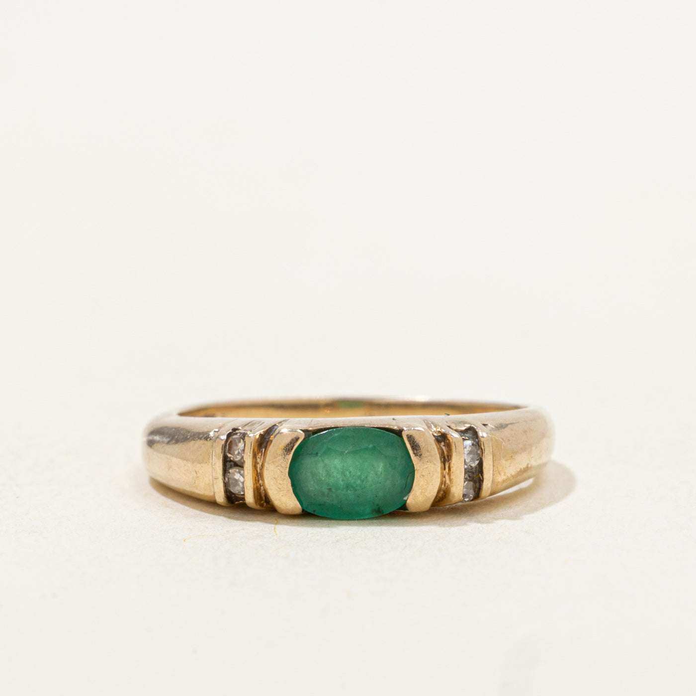 East West Oval Cut Emerald & Diamond Ring | 0.30ct, 0.02ctw | SZ 4.5 |