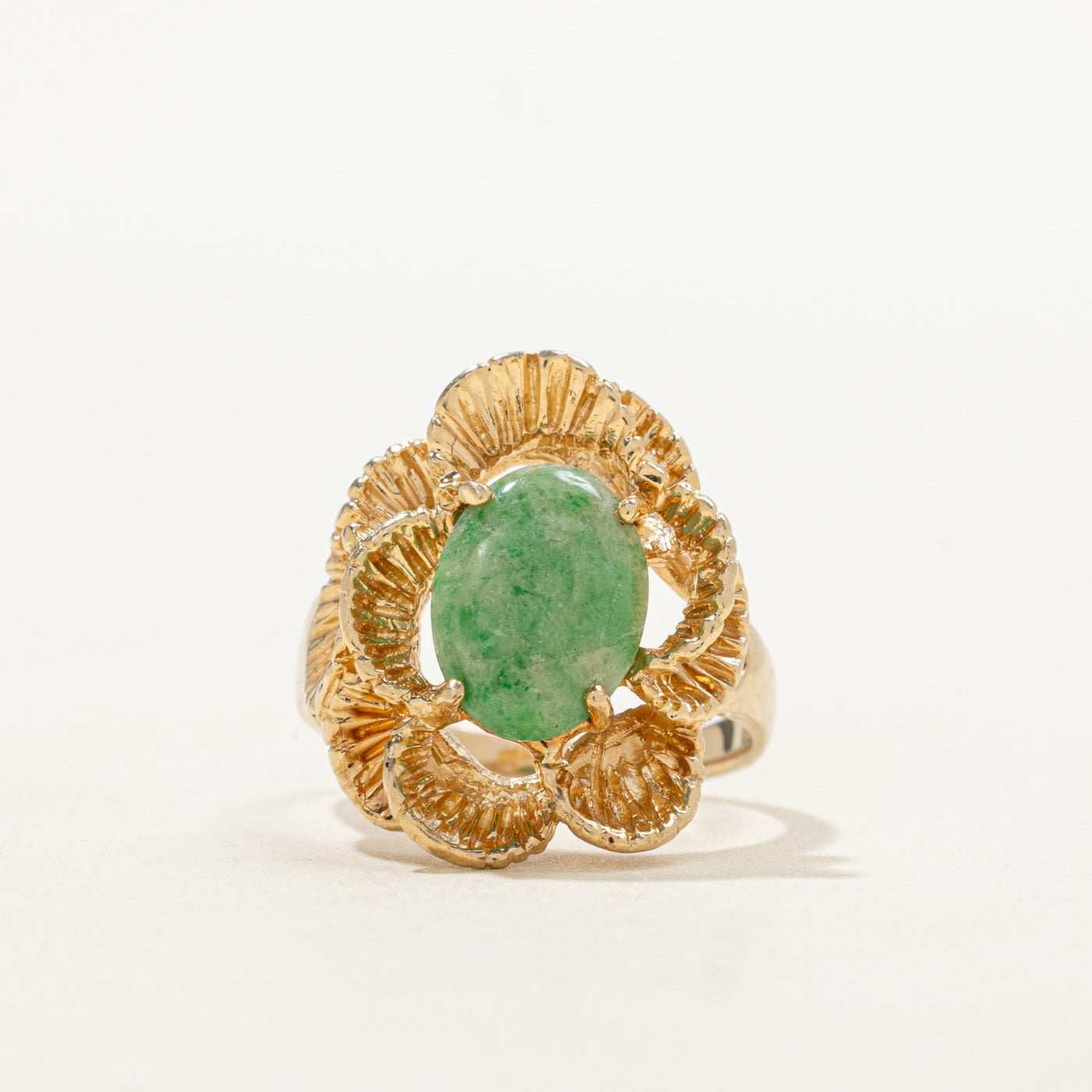 Jadeite Textured Floral Cocktail Ring | 1.63ct | SZ 7.0 |