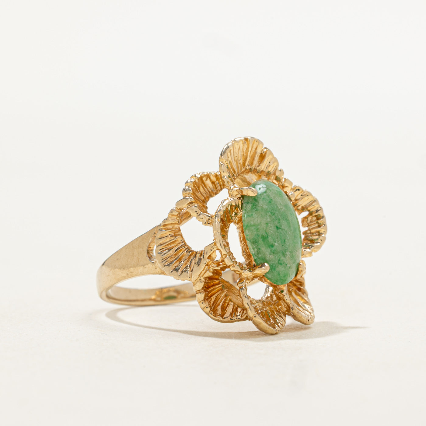 Jadeite Textured Floral Cocktail Ring | 1.63ct | SZ 7.0 |