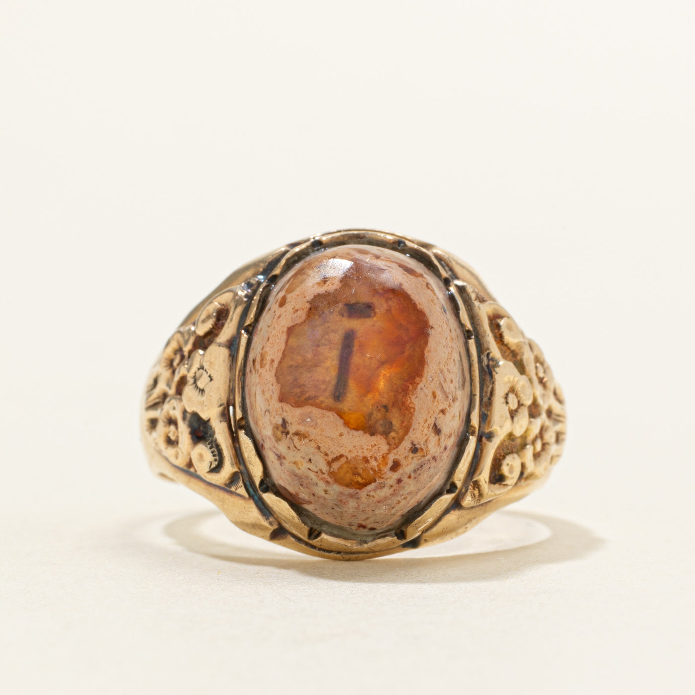 Bague cocktail vintage en opale boulder canadienne gravée | 7,00 ct | Taille 11,5