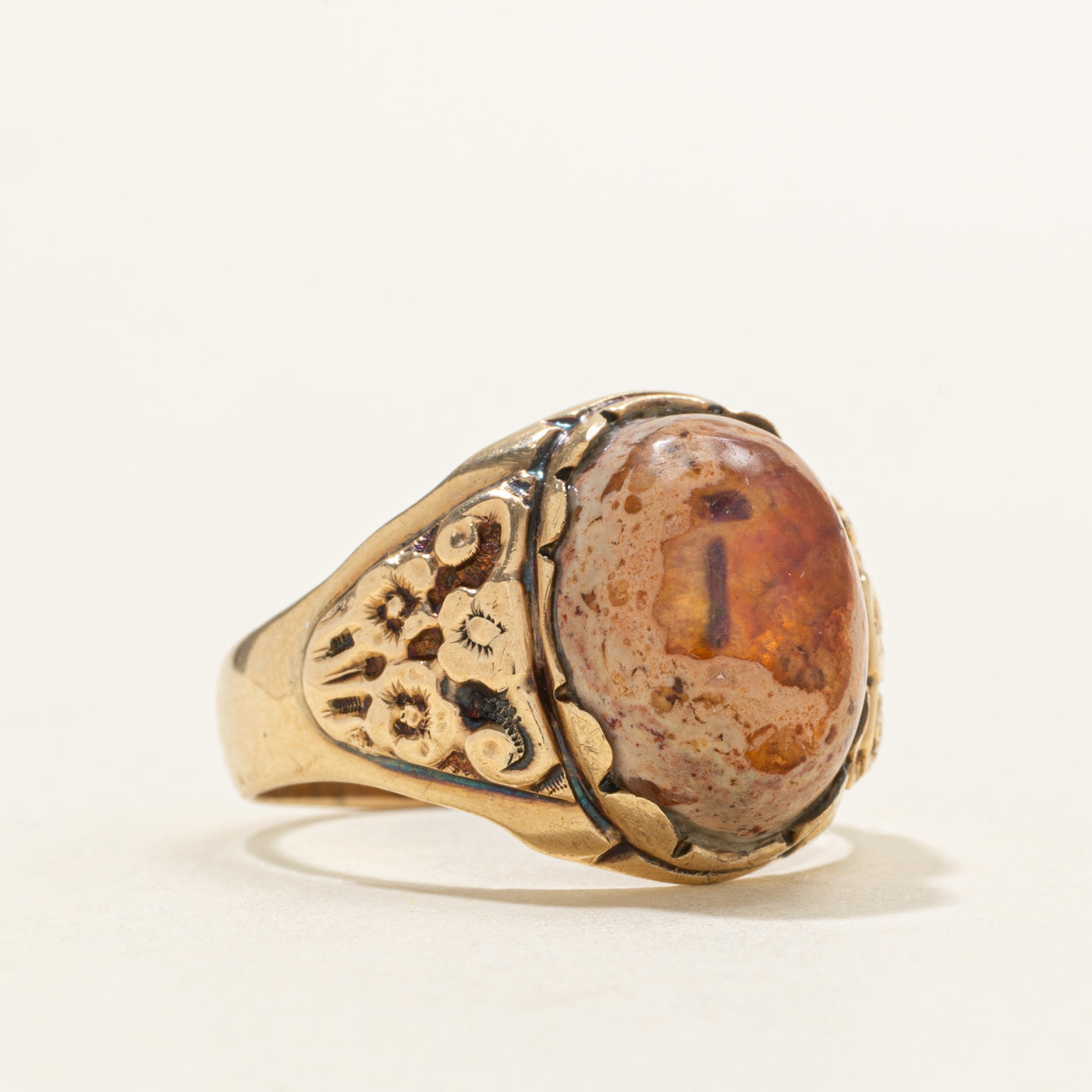 Bague cocktail vintage en opale boulder canadienne gravée | 7,00 ct | Taille 11,5