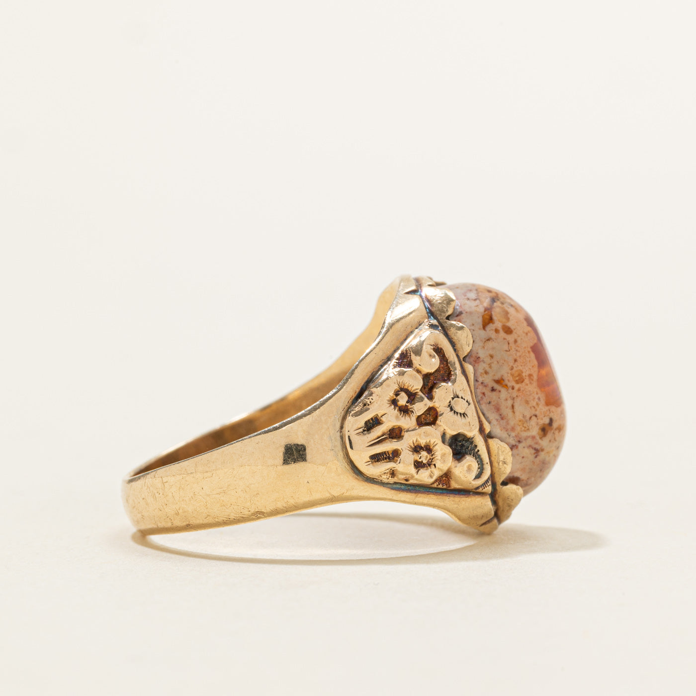 Bague cocktail vintage en opale boulder canadienne gravée | 7,00 ct | Taille 11,5