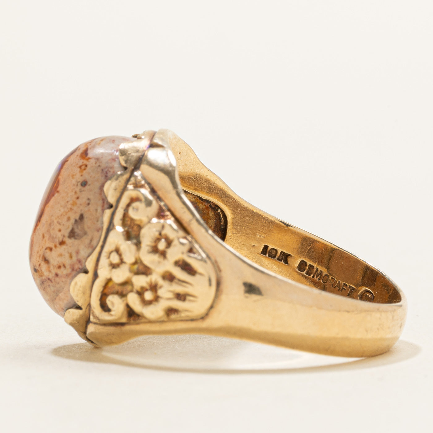 Bague cocktail vintage en opale boulder canadienne gravée | 7,00 ct | Taille 11,5