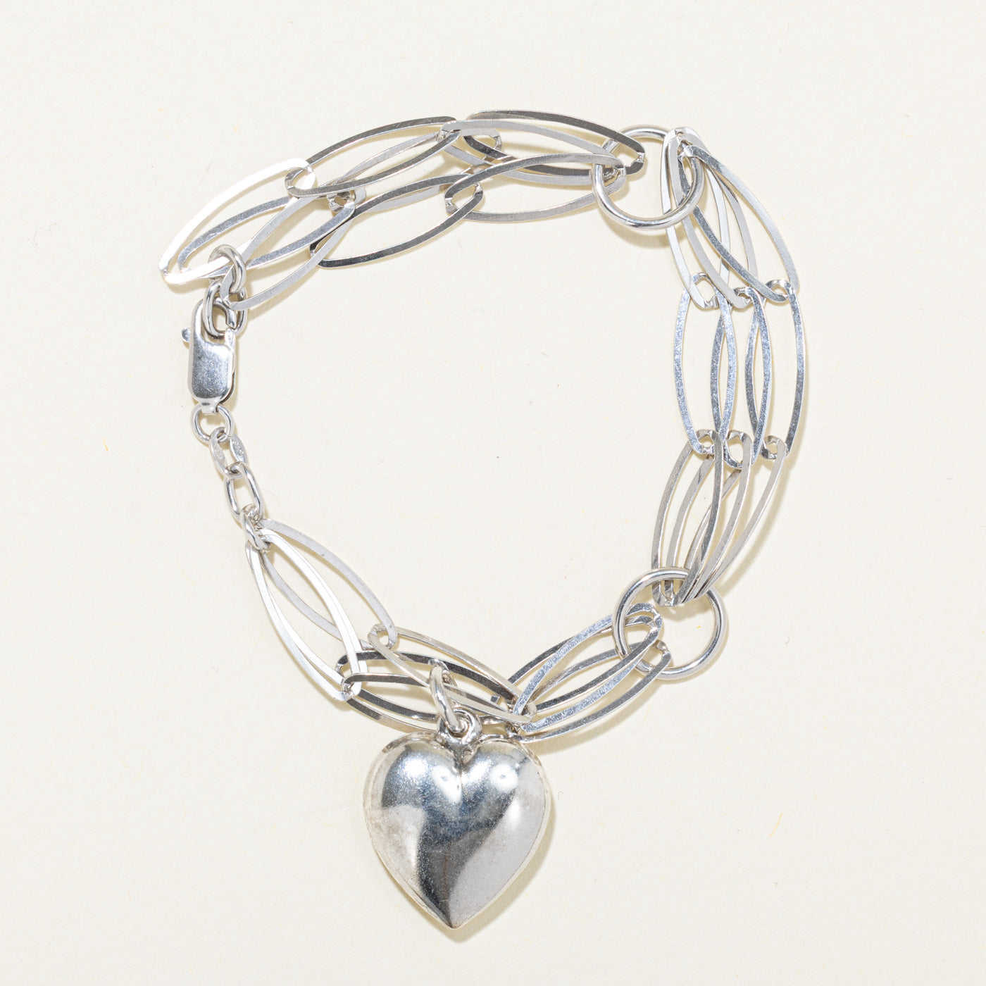 Sterling Silver Heart Charm Bracelet | 7"