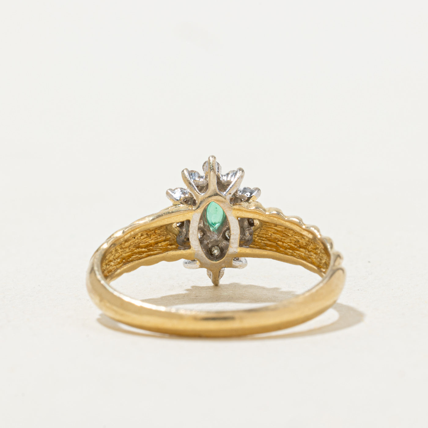 Emerald & Diamond Cluster Petal Twisted Ring | 0.1ctw | SZ 6.5 |