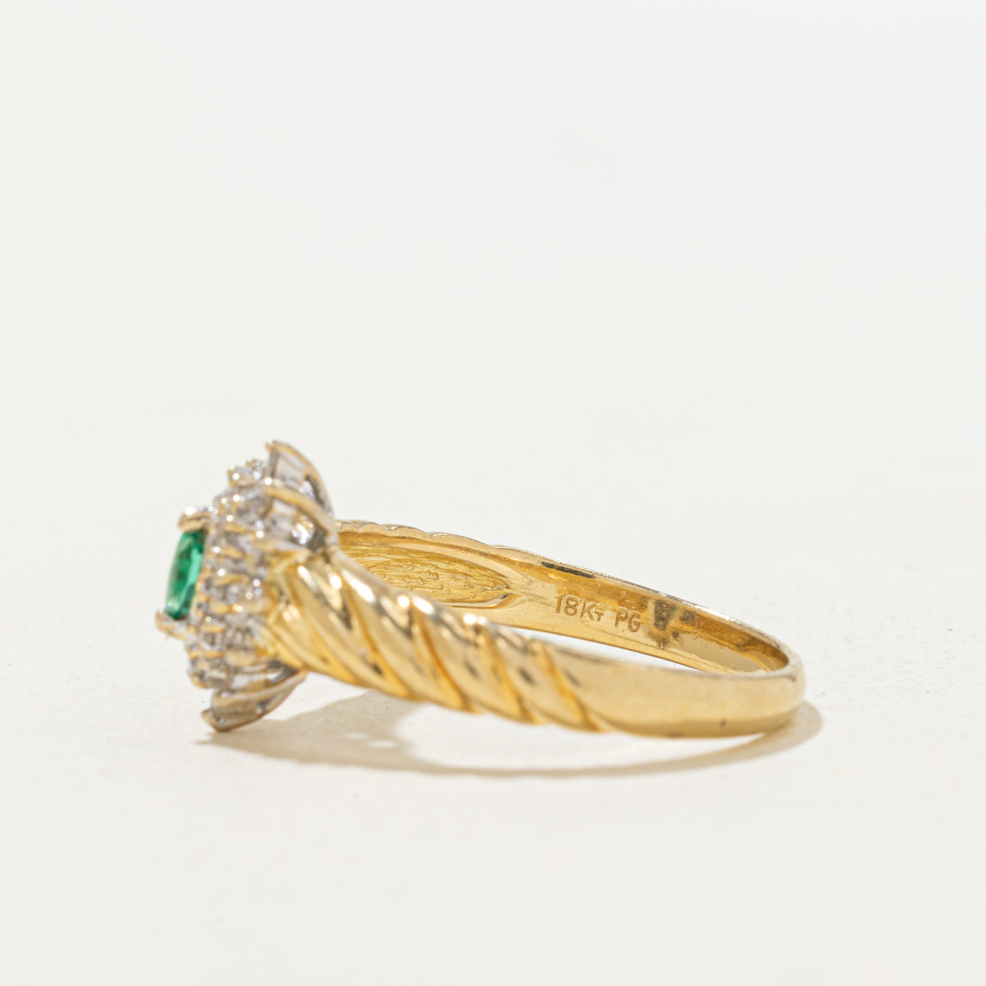 Emerald & Diamond Cluster Petal Twisted Ring | 0.1ctw | SZ 6.5 |