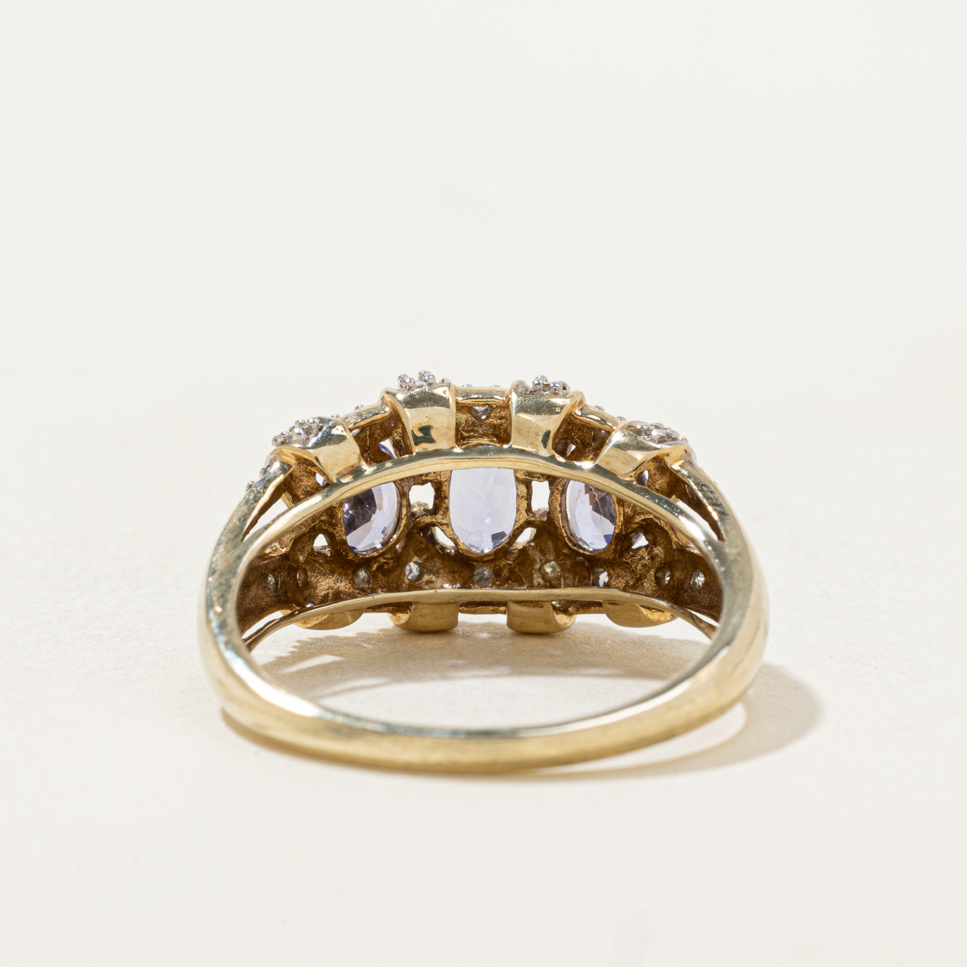 Three Stone Tanzanite & Diamond Accented Ring | 1.0ctw, 0.16ctw | SZ 9.0 |