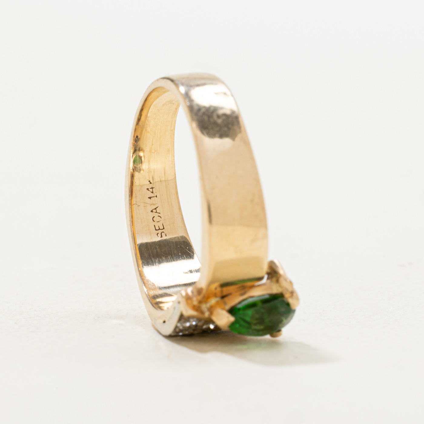 Pear Cut Emerald & Diamond Geometric Ring | 0.46ct, 0.24ctw | SZ 9.0 |