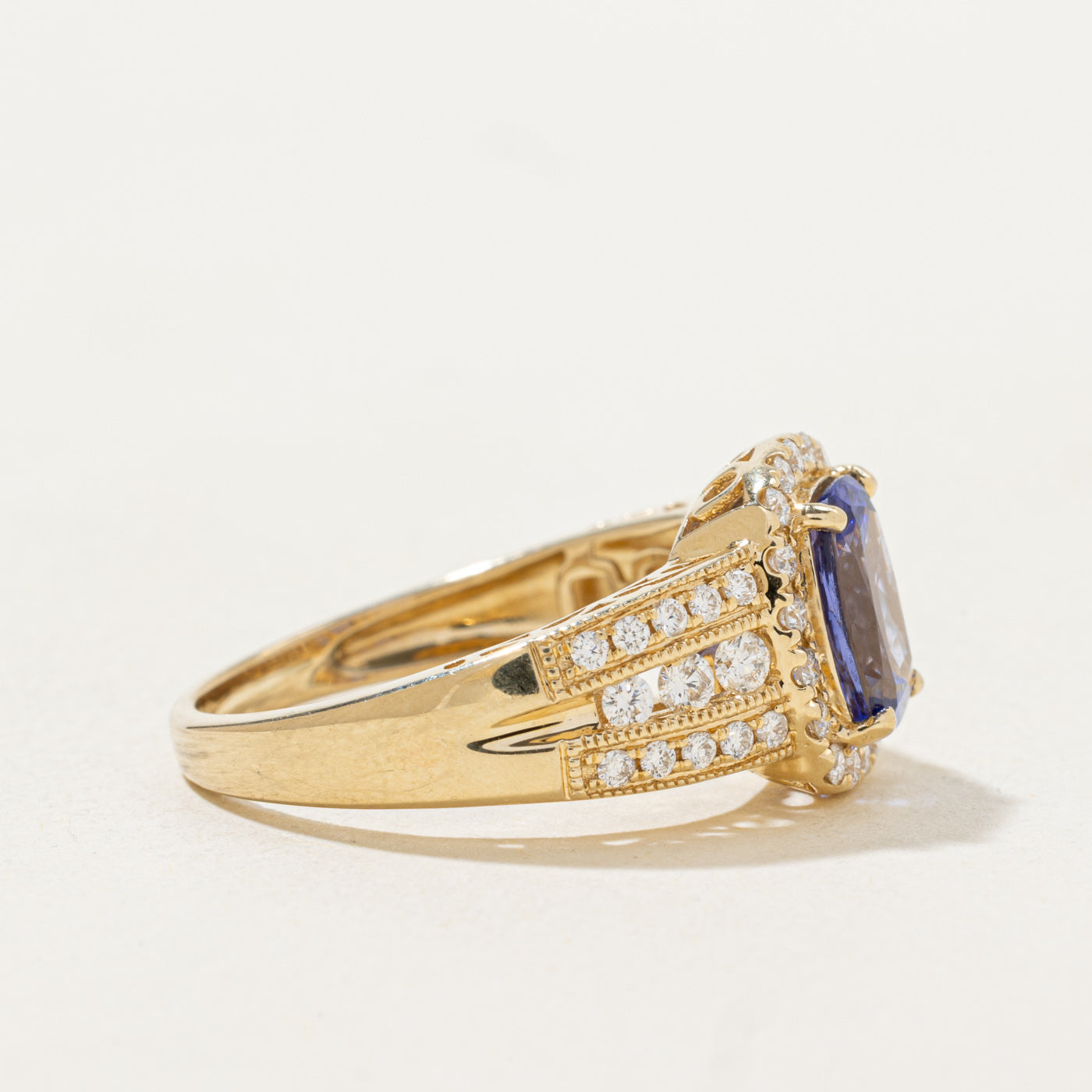 Oval Cut Tanzanite & Diamond Halo Ring | 1.7ct, 0.42ctw | SZ 8.25 |