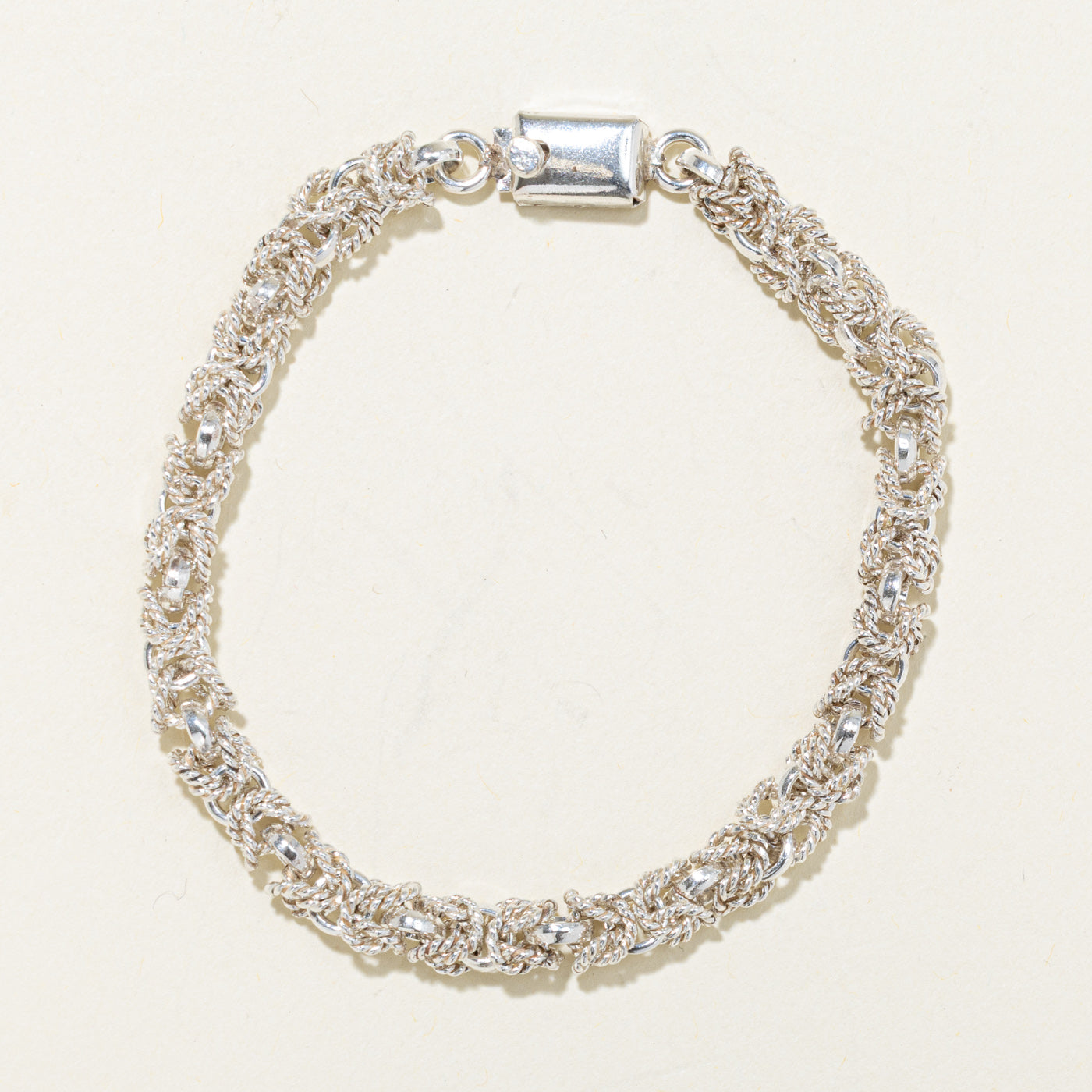 Sterling Silver Rope Textured Byzantine Chain Bracelet | 7.5"