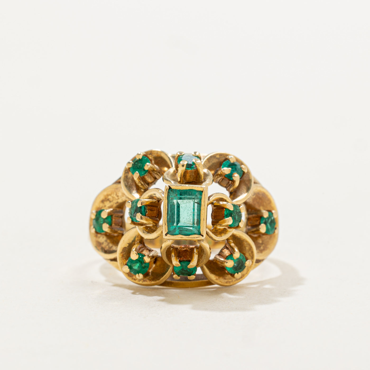 Emerald Cluster Openwork Cocktail Ring | 0.77ctw | SZ 6.5 |