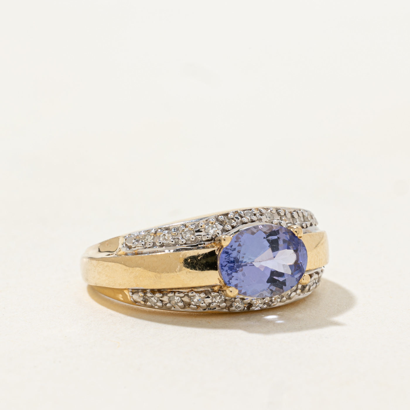 East West Tanzanite & Diamond Dome Ring | 1.0ct, 0.11ctw | SZ 6.25 |