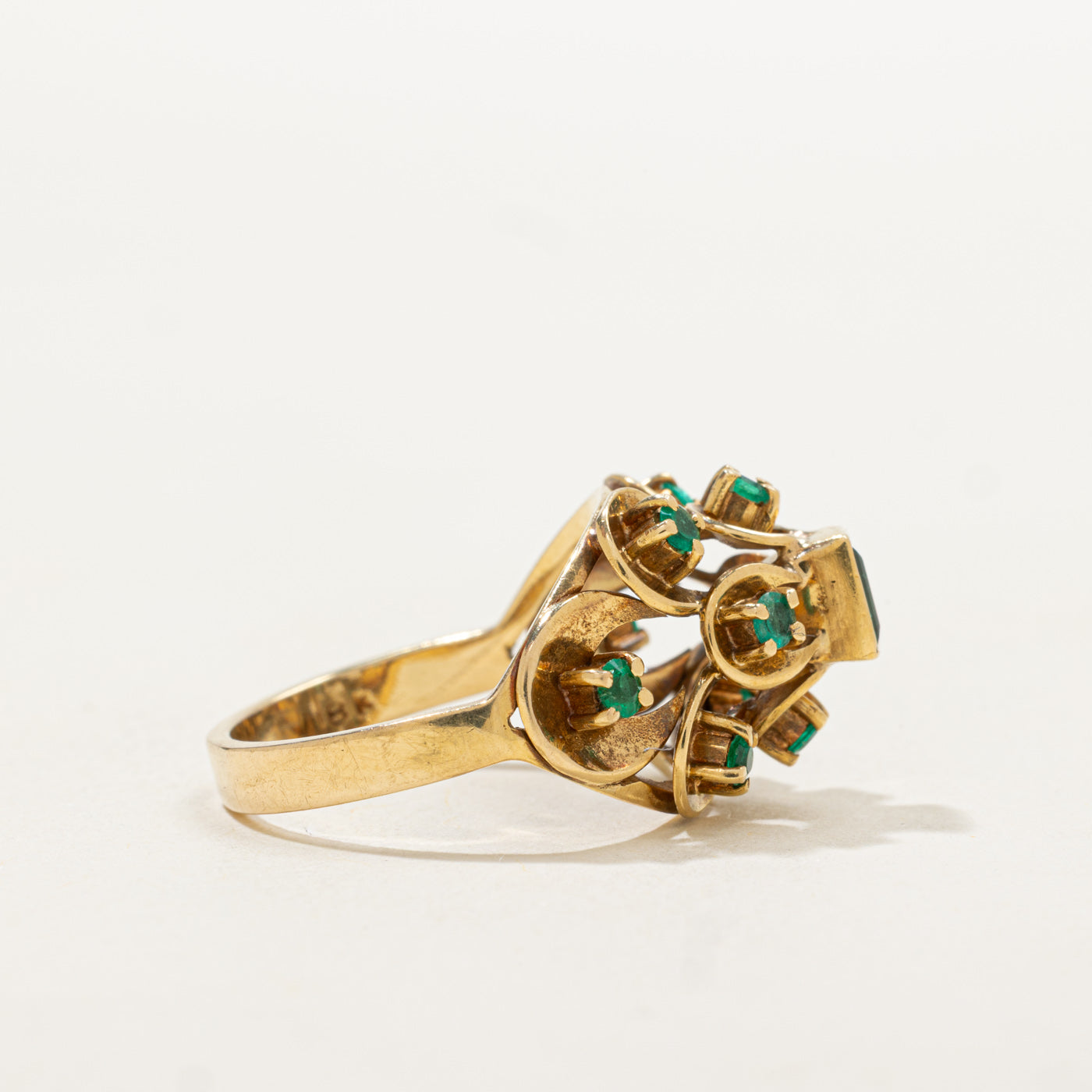Emerald Cluster Openwork Cocktail Ring | 0.77ctw | SZ 6.5 |