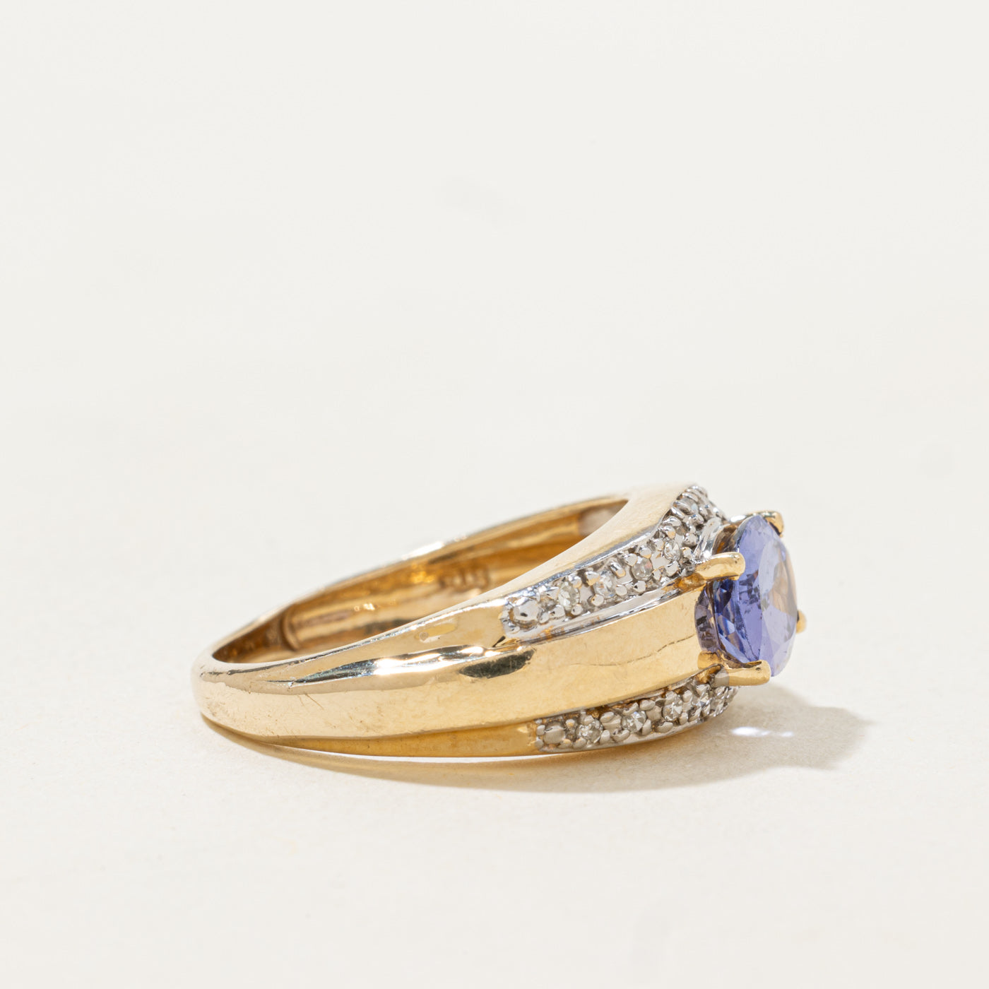 East West Tanzanite & Diamond Dome Ring | 1.0ct, 0.11ctw | SZ 6.25 |