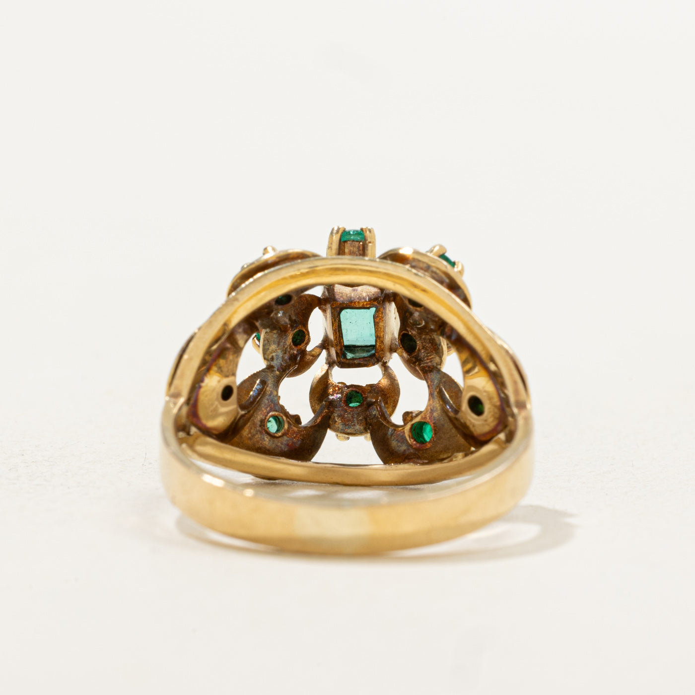 Emerald Cluster Openwork Cocktail Ring | 0.77ctw | SZ 6.5 |
