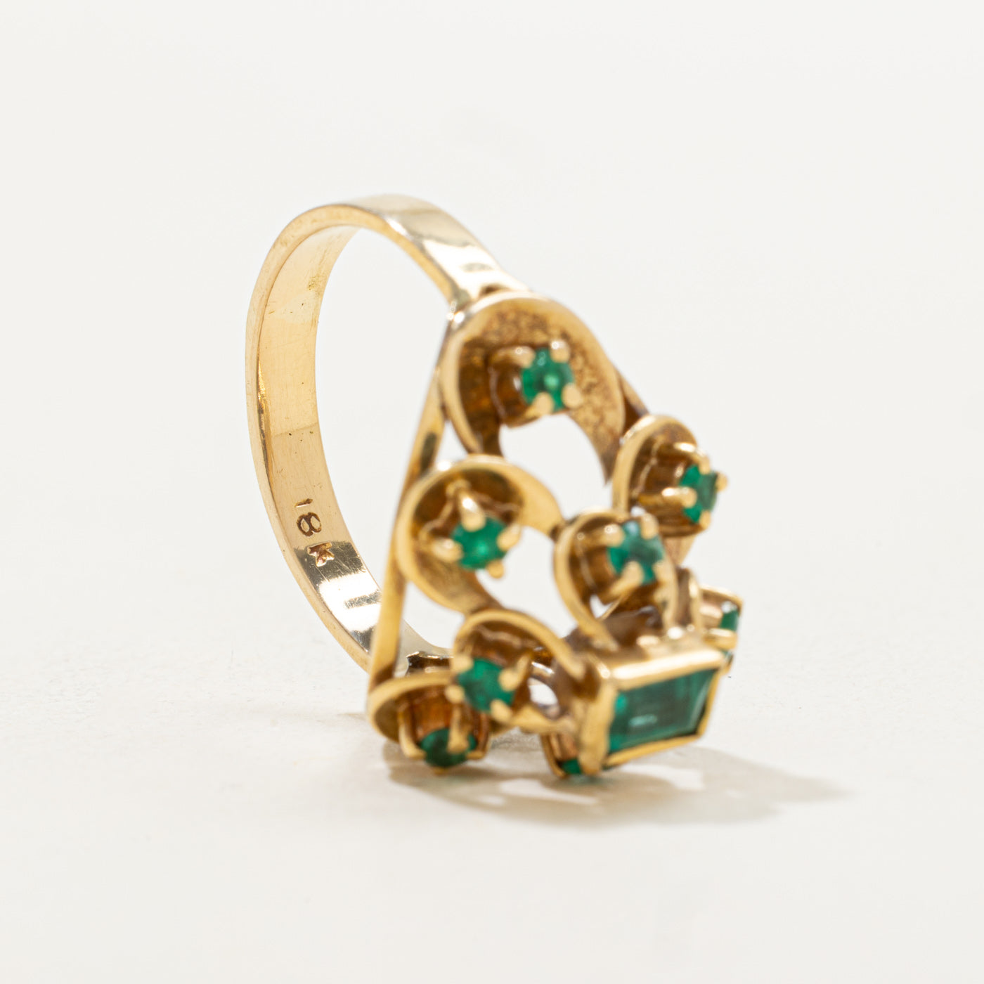 Emerald Cluster Openwork Cocktail Ring | 0.77ctw | SZ 6.5 |