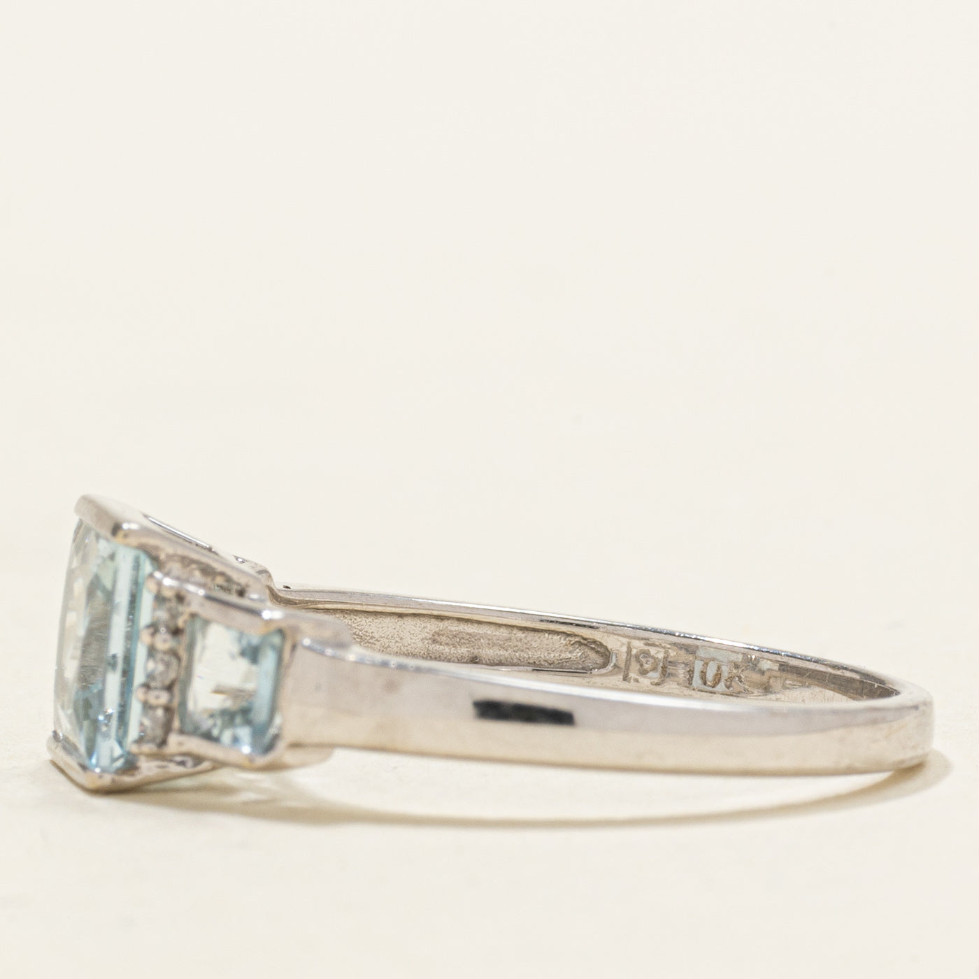 Square Cut Aquamarine & Diamond Accented Ring | 1.00ctw, 0.04ctw | SZ 7.25