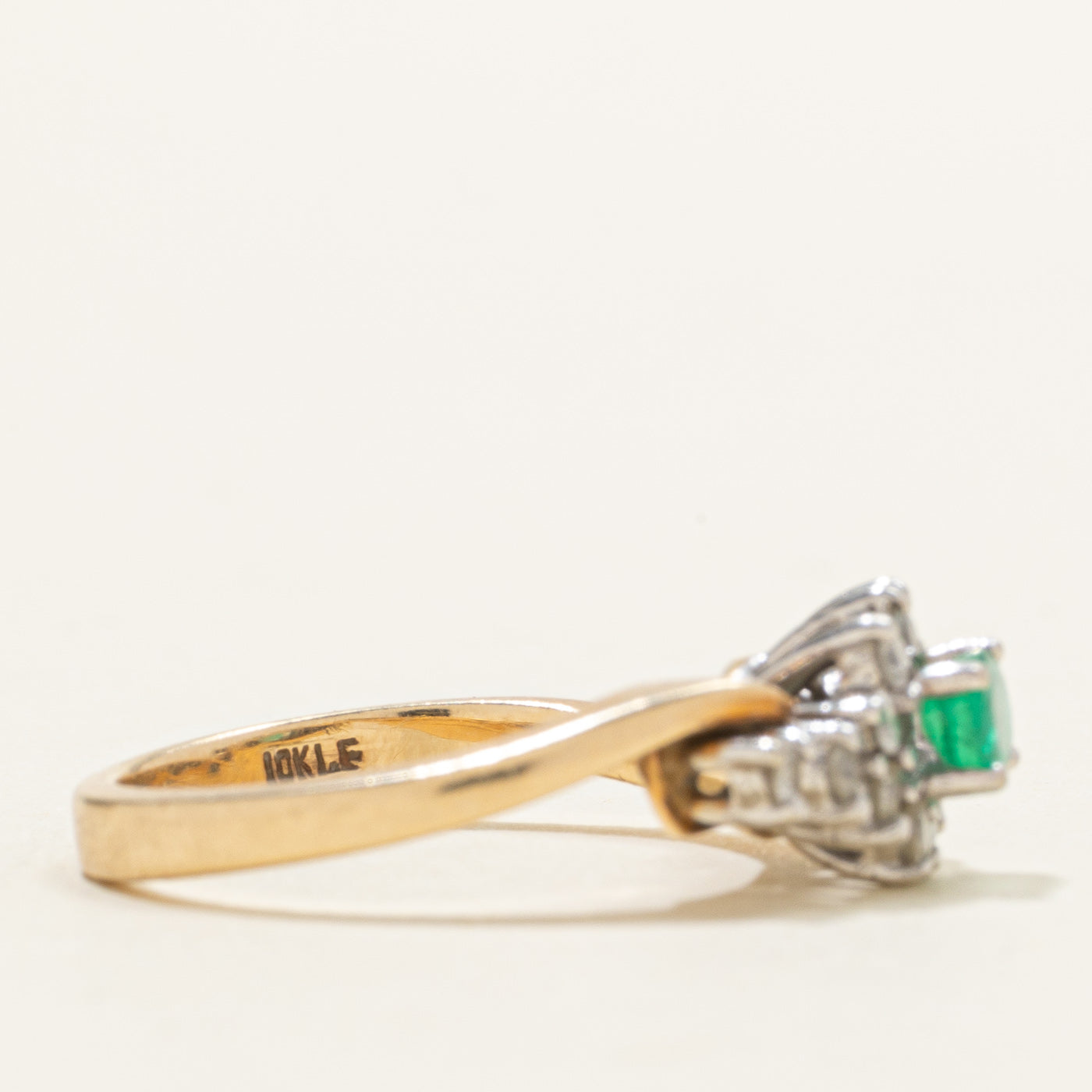 Emerald & Diamond Petal Halo Wave Ring | 0.18ct, 0.28ctw | SZ 6.75