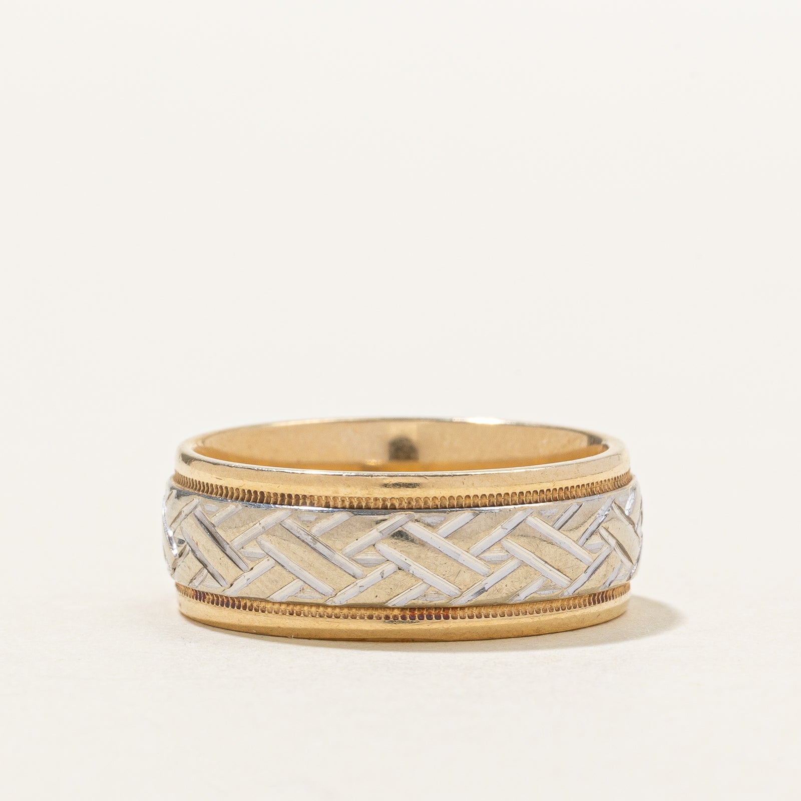 14k Two Tone Gold Woven Design Band | 7mm | SZ 6.5