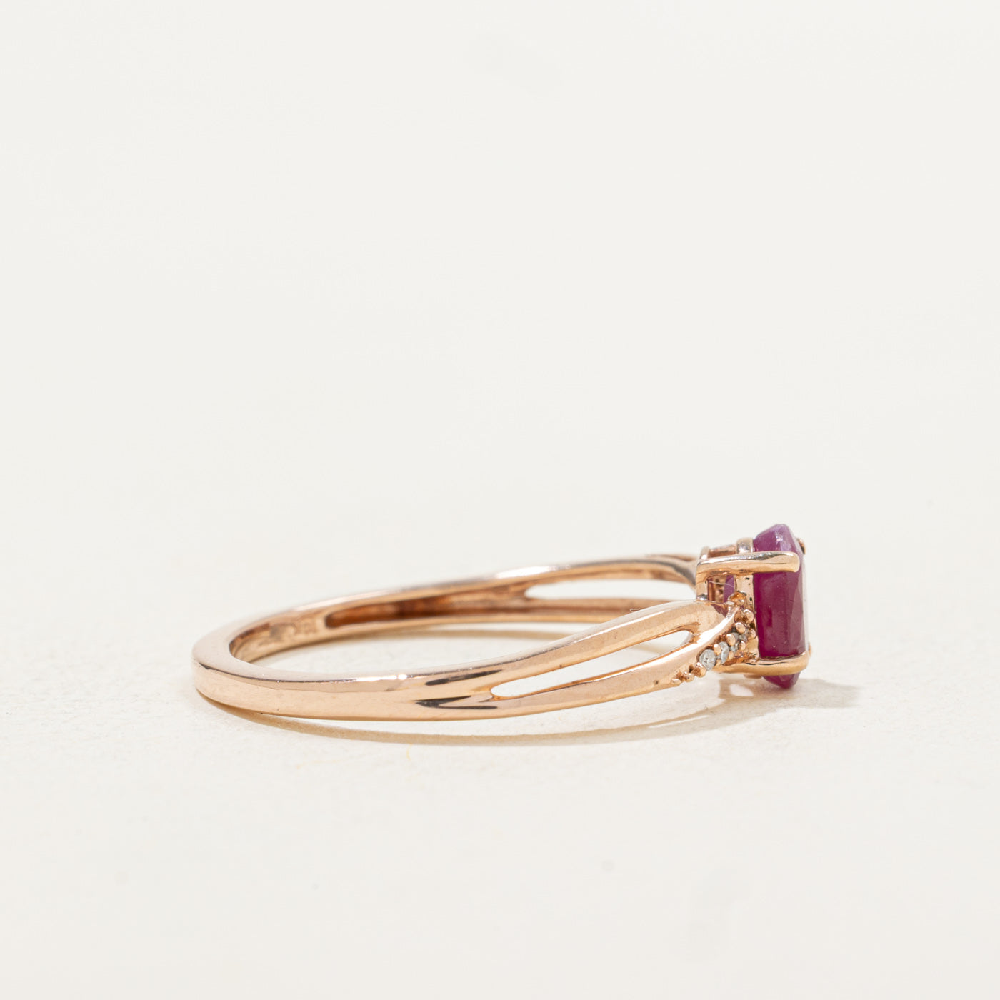 Oval Cut Ruby & Diamond Cross Over Ring | 0.52ct, 0.01ctw | SZ 7.0 |