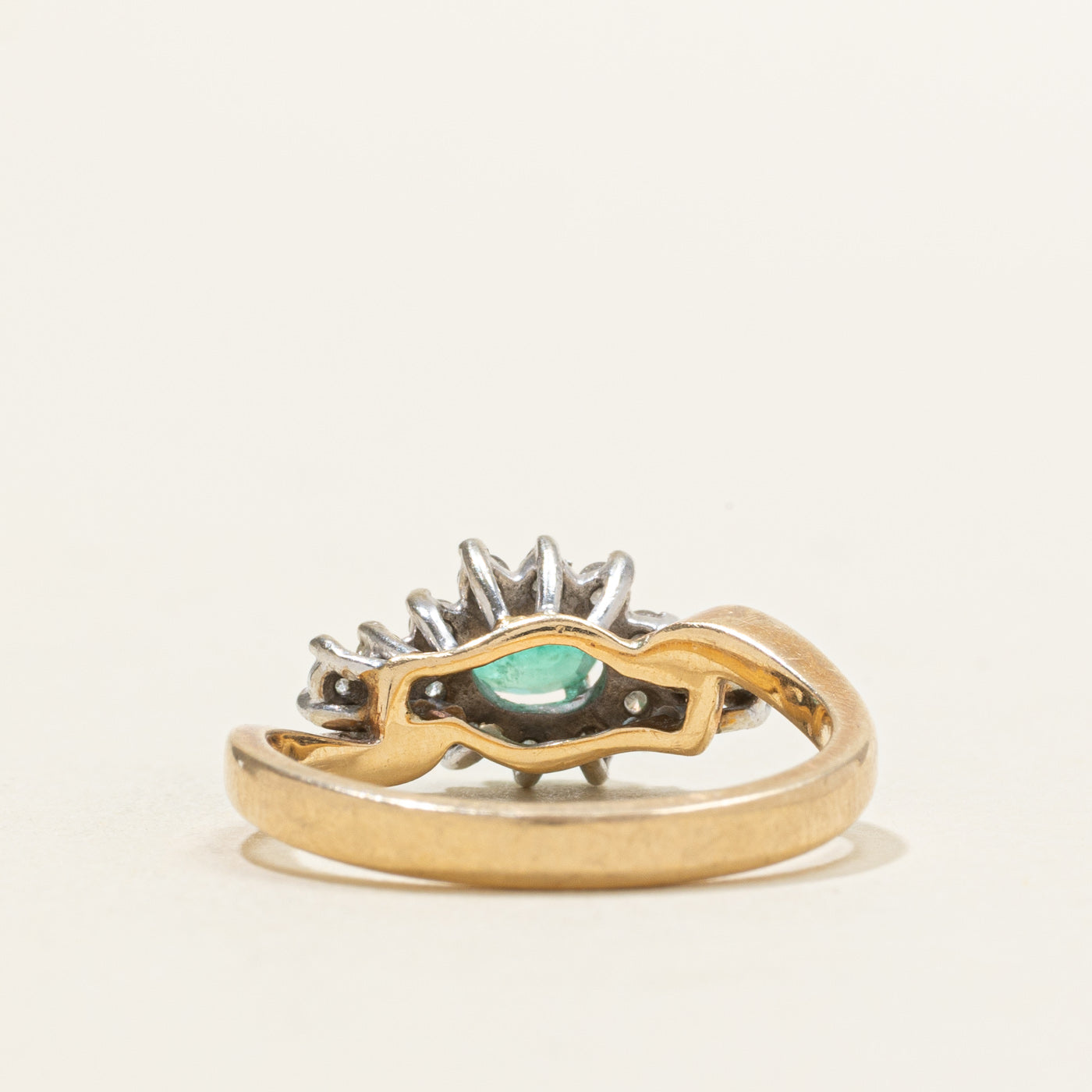 Emerald & Diamond Petal Halo Wave Ring | 0.18ct, 0.28ctw | SZ 6.75