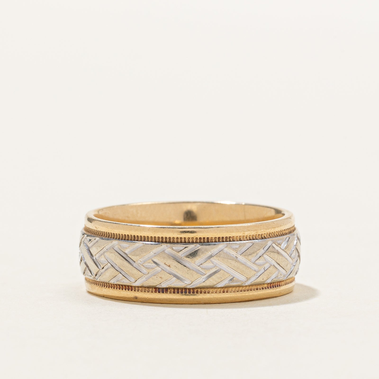 14k Two Tone Gold Woven Design Band | 7mm | SZ 6.5