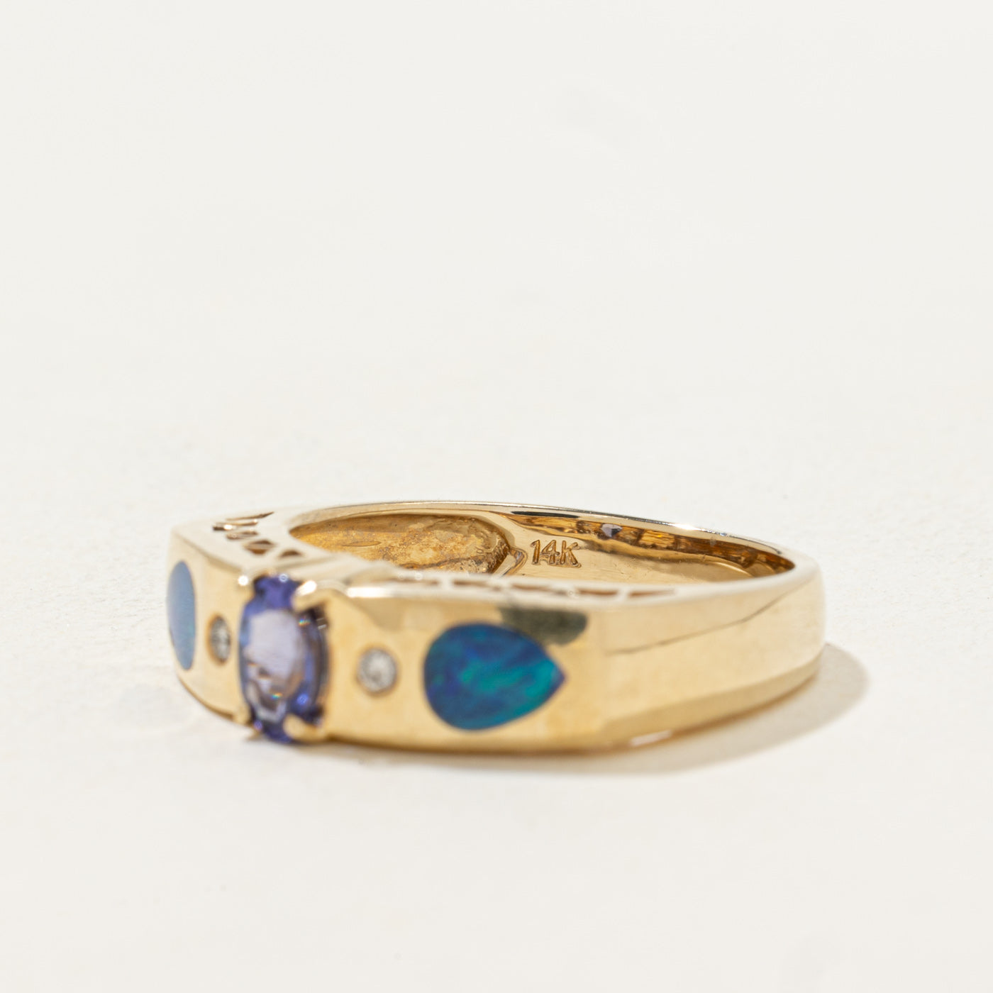 Tanzanite, Opal & Diamond Soft Square Band | 0.64ctw, 0.03ctw | SZ 7.25 |
