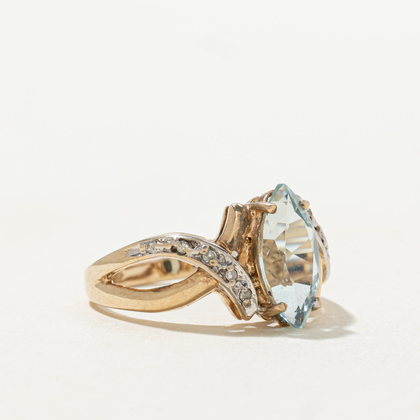 Marquise Cut Aquamarine & Diamond Crossover Ring | 1.62ct, 0.05ctw | SZ 7.0 |