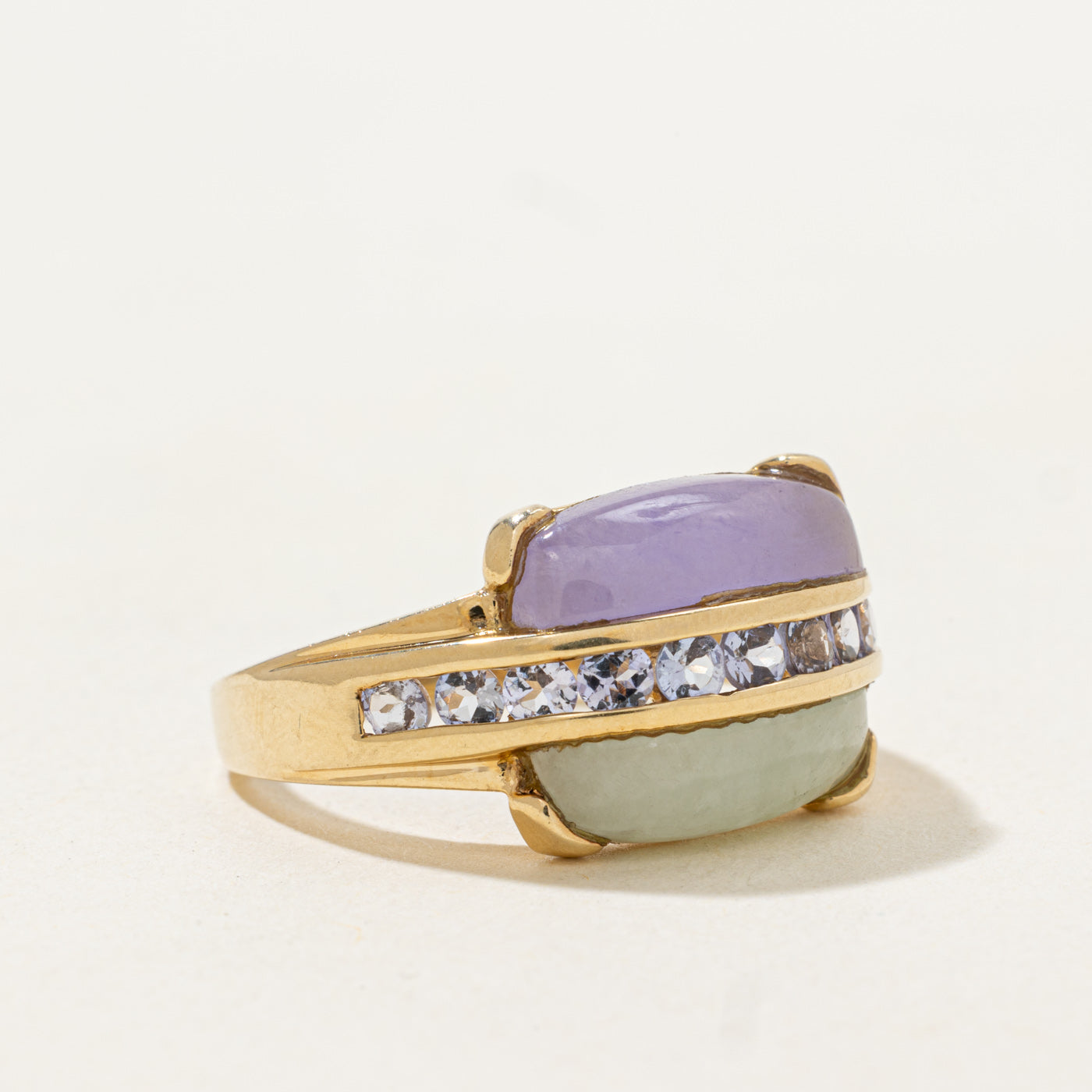 Bague cocktail bicolore en jadéite et tanzanite | 2,8 ct | Taille 8,25 |