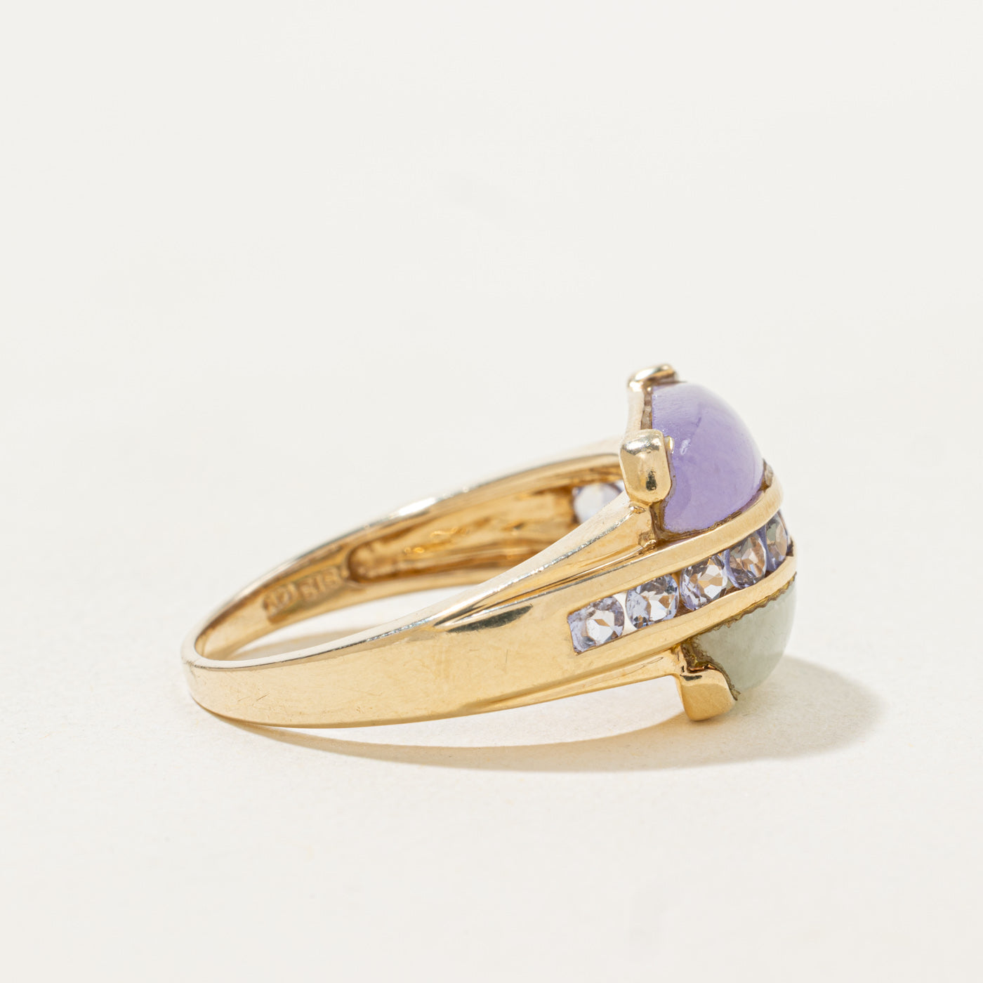 Bague cocktail bicolore en jadéite et tanzanite | 2,8 ct | Taille 8,25 |