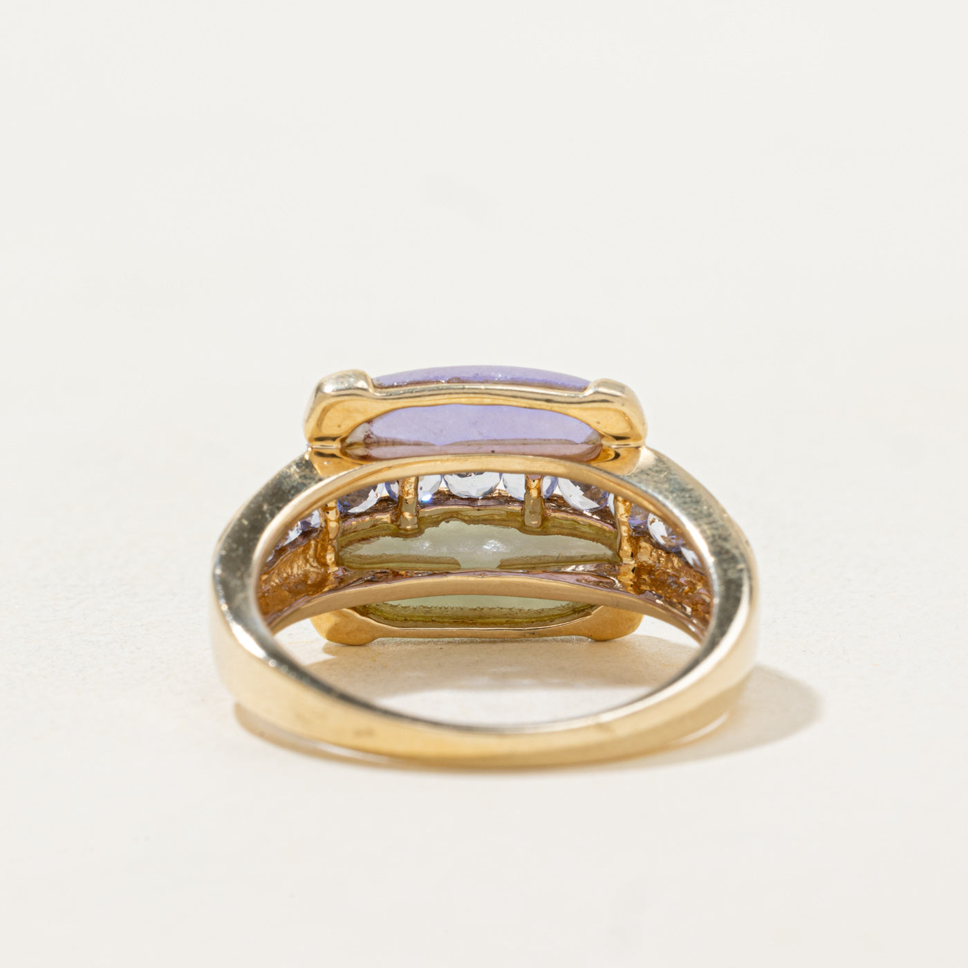 Bague cocktail bicolore en jadéite et tanzanite | 2,8 ct | Taille 8,25 |